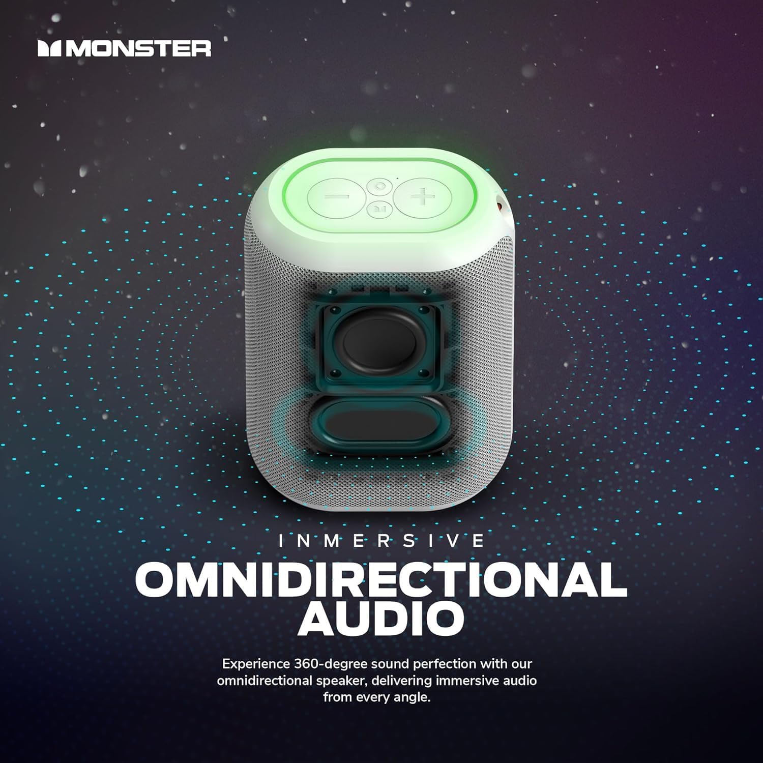 Koupe view of the Monster DNA One speaker showing internal components for omnidirectional audio