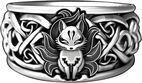 Ecooon Anillo Kurama grueso de anime vintage de nueve colas de zorro para mujeres y hombres anillo de amuleto oriental regalo de joyería protege el