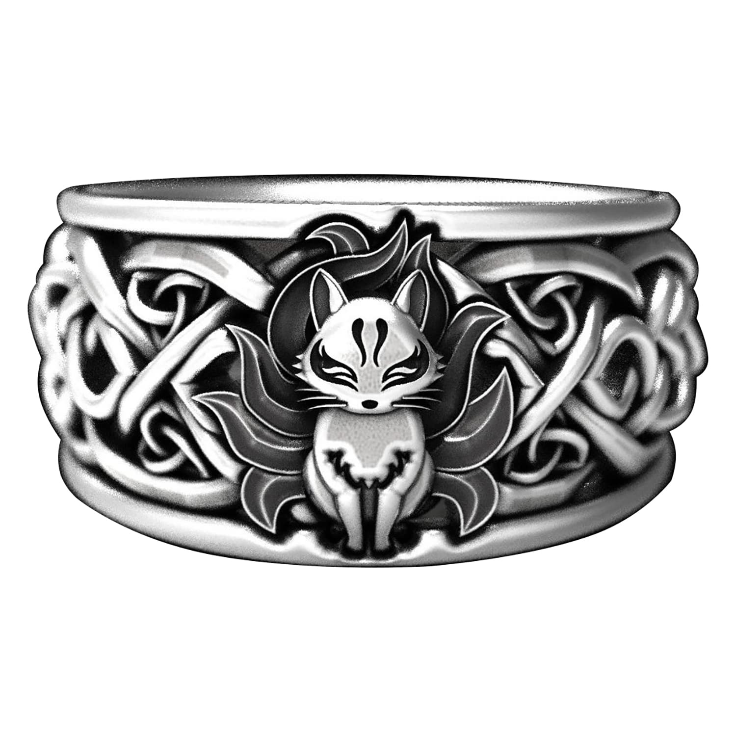 Vintage Anime nine tail fox chunky Kurama ring for women and men, oriental Amulet ring Jewelry Gifts, protect village and family.