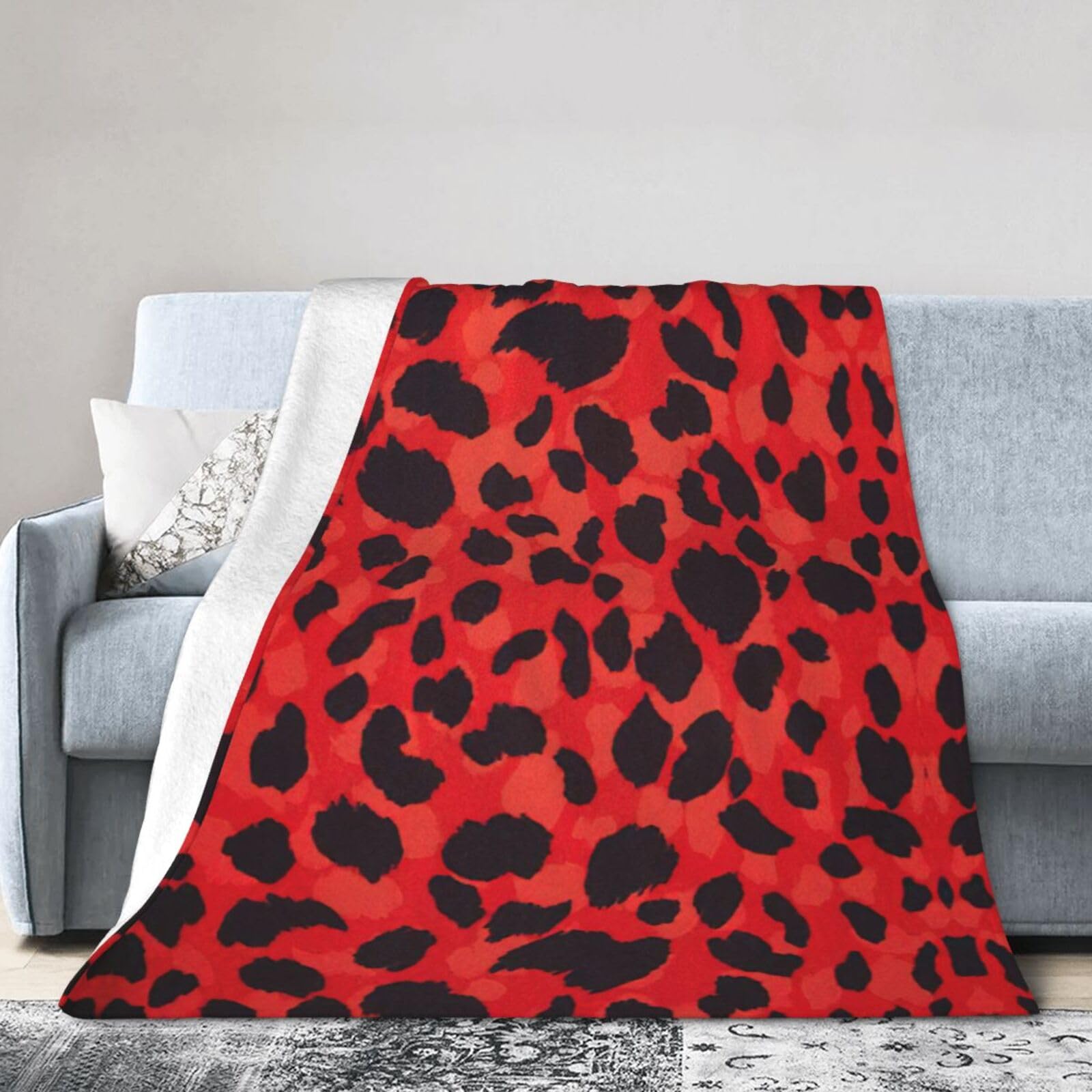 Uusnwaa Soft Cosy Fleece Warm Throw Red Leopard Pattern Print Blanket