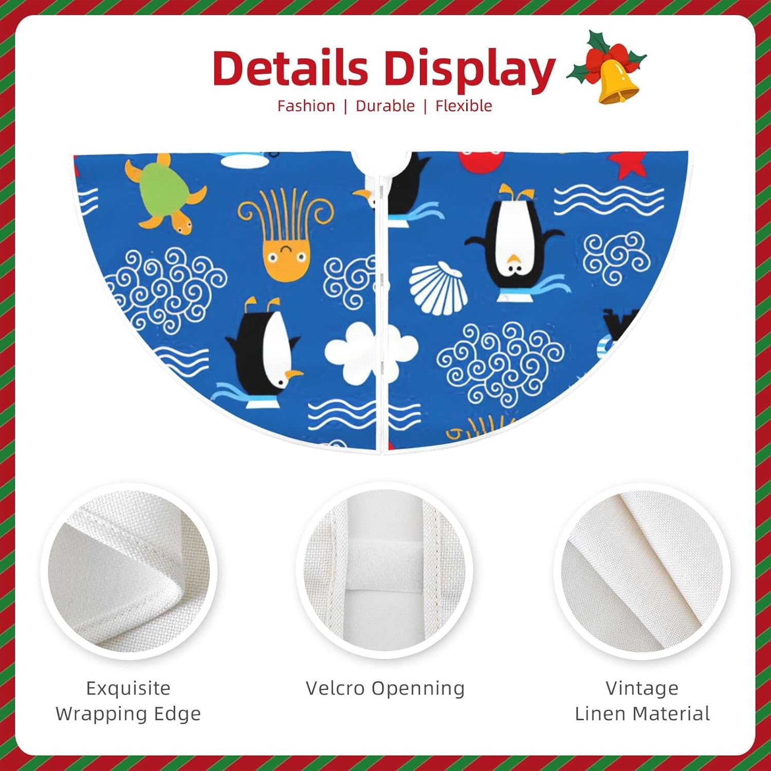 Penguin Turtle Print Christmas Tree Skirt Xmas Tree mat,Decoration for Xmas Holiday Party Supplies