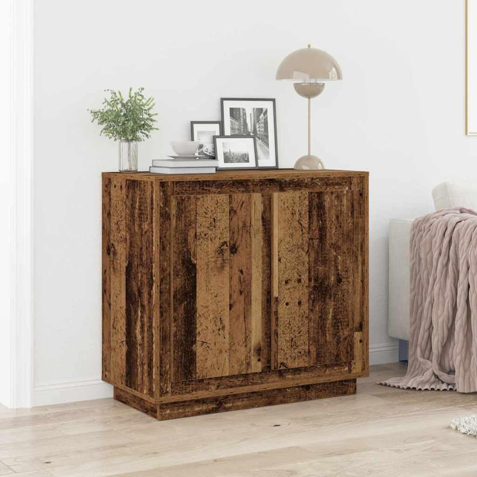 Credenza in legno anticato, 80 x 40 x 75 cm, in legno con 2 ante incernierate, mobile moderno per soggiorno e sala da pranzo per riporre con stile
