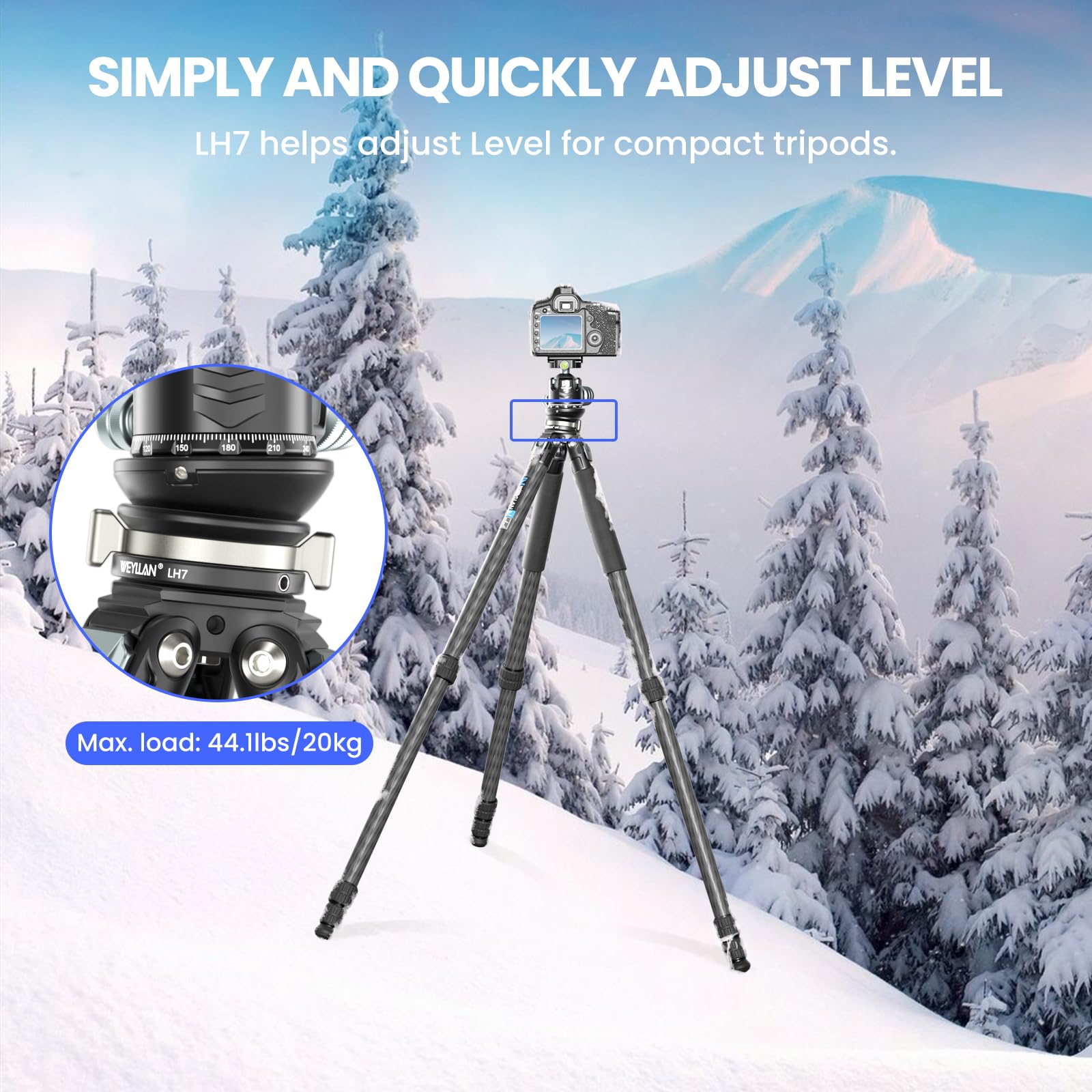 Tête de trépied avec Base de nivellement Compatible Canon Nikon Sony DSLR Caméra Caméscope Trépied Monopode, Capacité 10kg