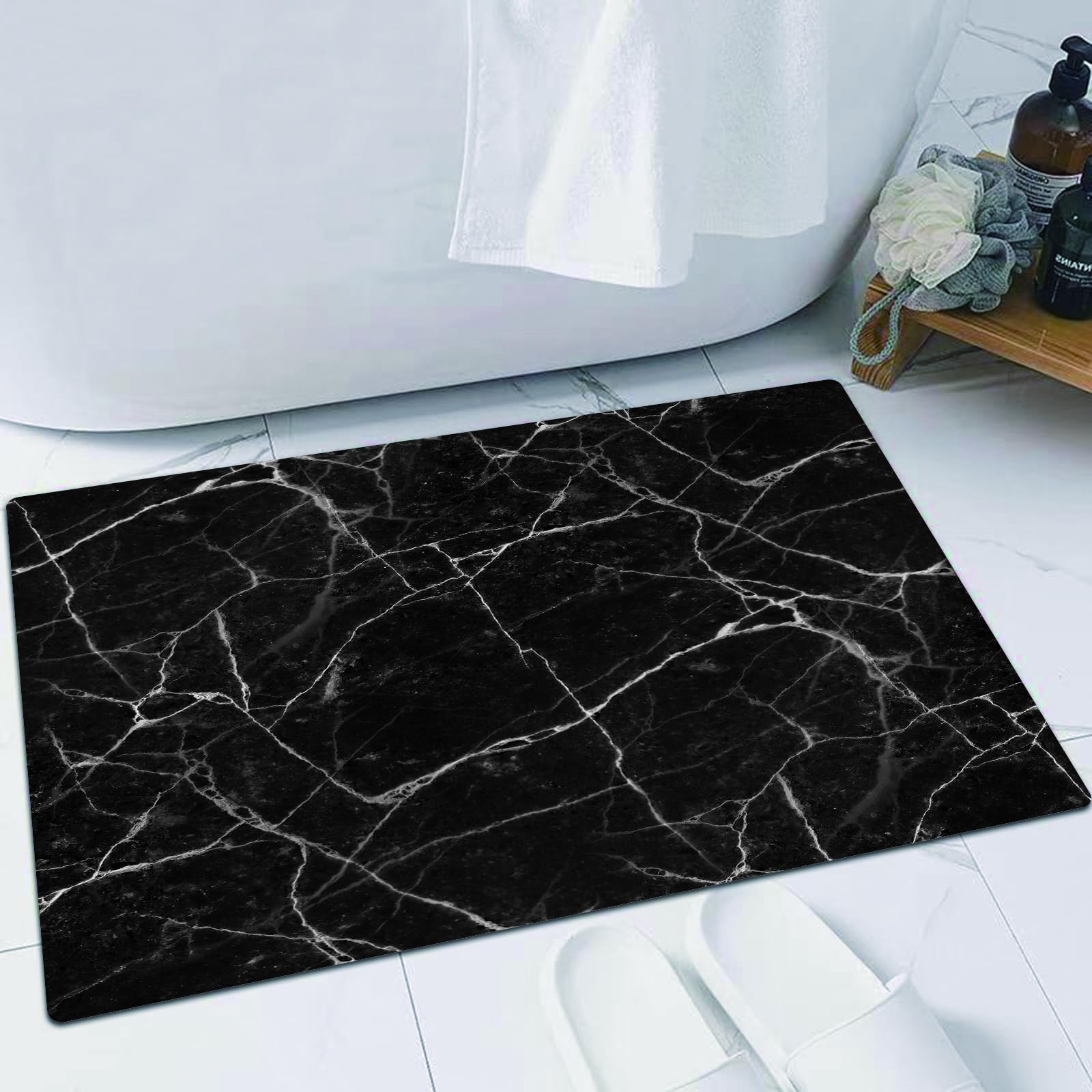 FSDGY Alfombra de Baño Antideslizante,Alfombra Baño Microfibra,Lavable a Máquina,Súper Absorbente,Ultra Suave,Fondo Negro Desgastado Textura de Pared de Piedra de mármol Agrietado Fondo sin,40x60 cm