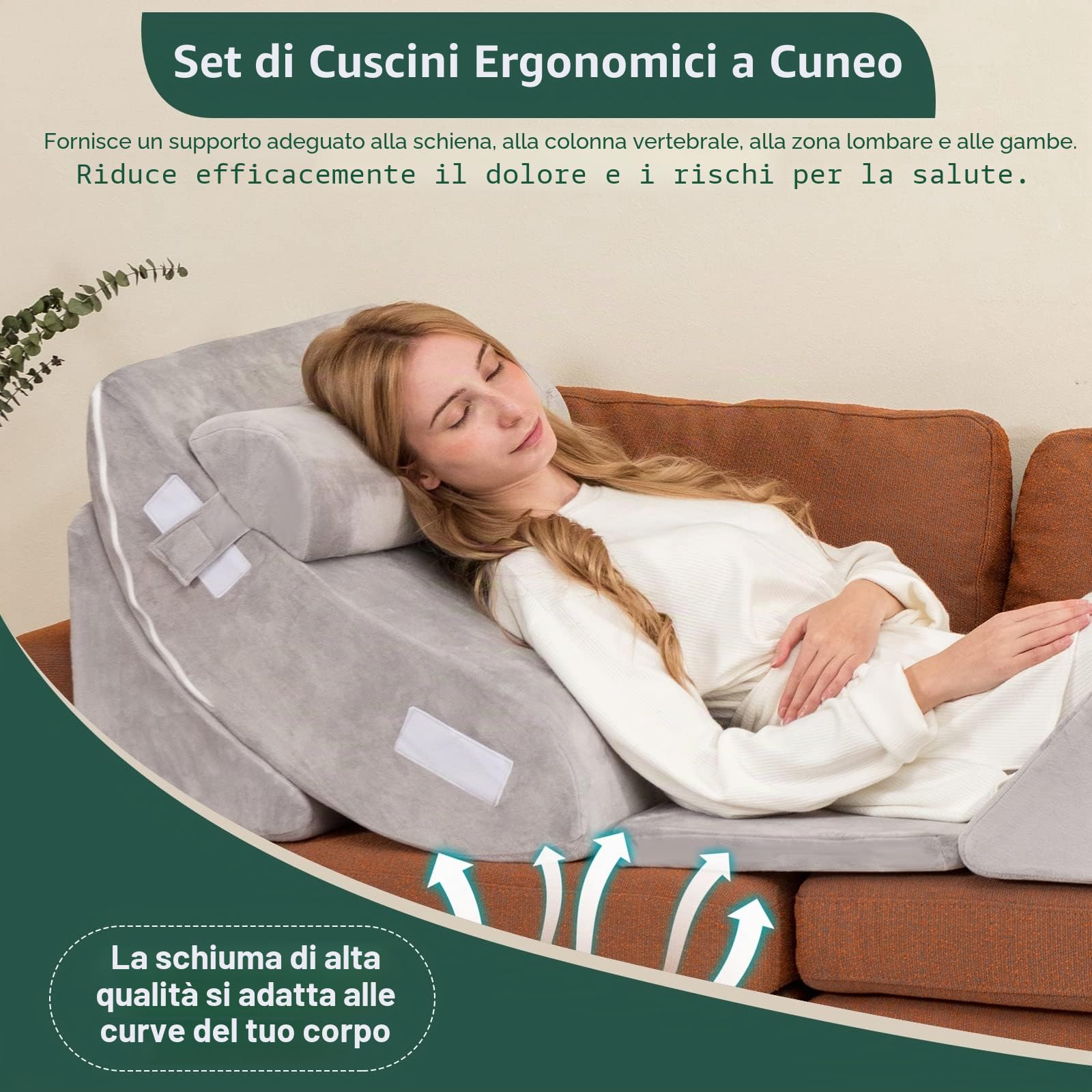 GIANTEX Set di 6 cuscini con zeppa in memory foam, cuscino da lettura con poggiatesta e cuscino gambe rialzate per dopo la chirurgia, gravidanza, sonno laterale