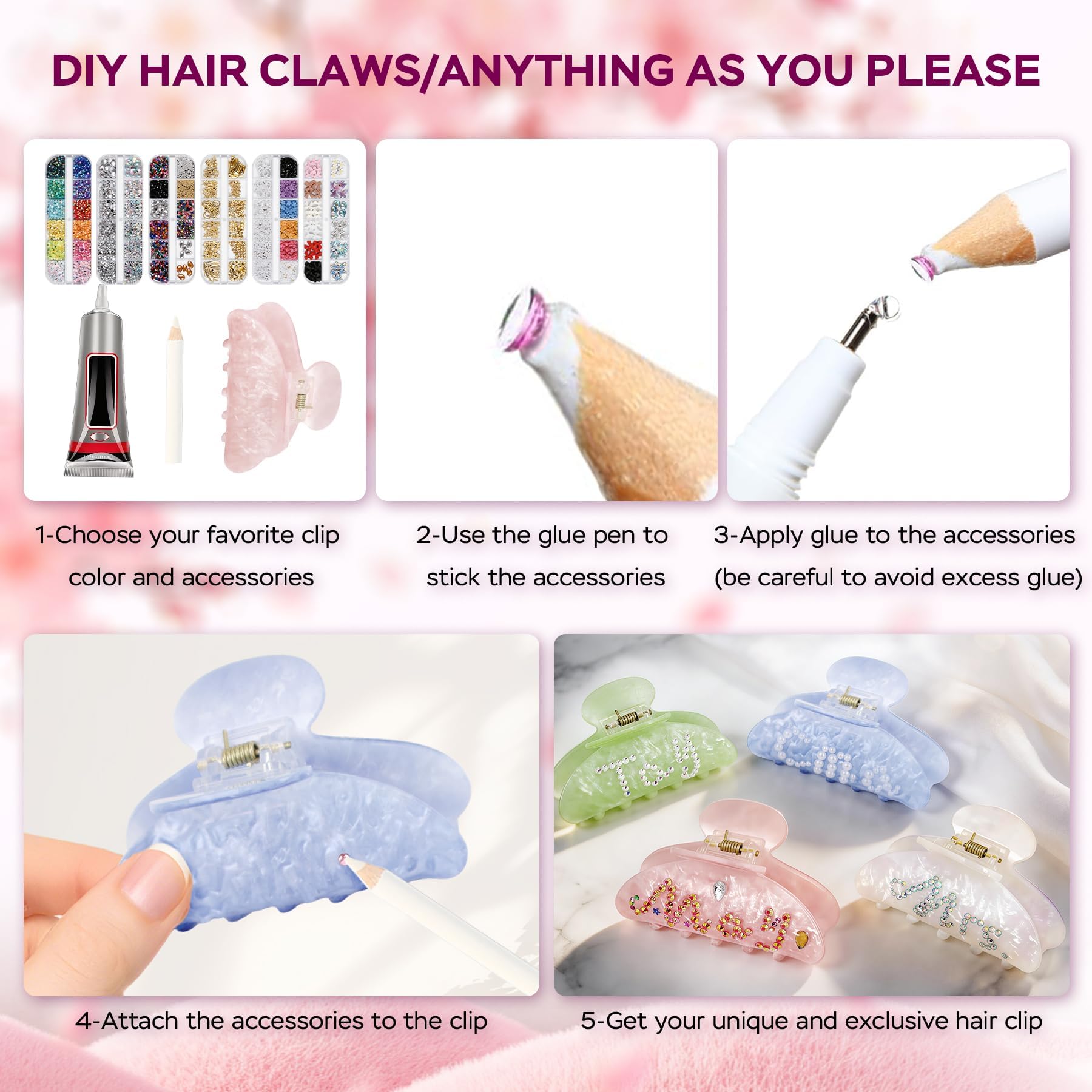 DIY Hair Claw Clip Decorating Kit with Accessories and Tools