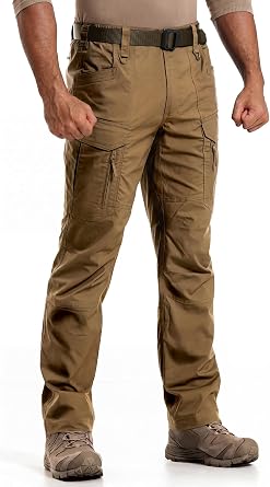 IDOGEAR Mens Tactical Pants Flex Trousers Stretch Ripstop Water-Resistant Cargo Pants 6 Pockets for Hiking Work EDC