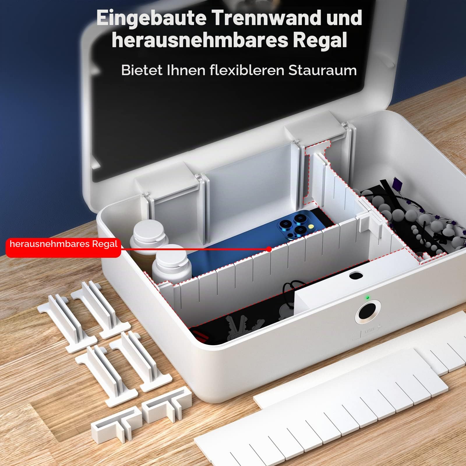 AICase Tresor mit biometrischer Fingerabdruckerkennung für unterwegs und zu Hause, Tragbare Sicherheitsbox mit Fingerprint und Morse-Code; Geldkassette, Wertschutztresore, Safe Deposit Box; Weiß