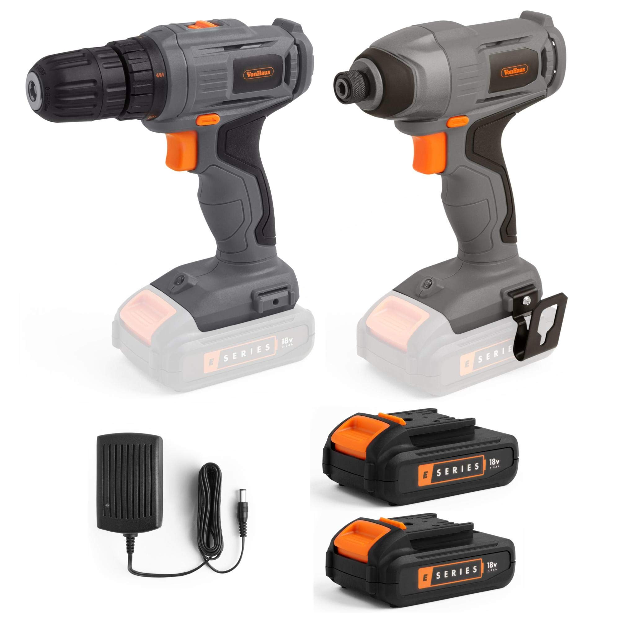 Vonhaus Cordless 18v Drill And Impact Driver Set With Two