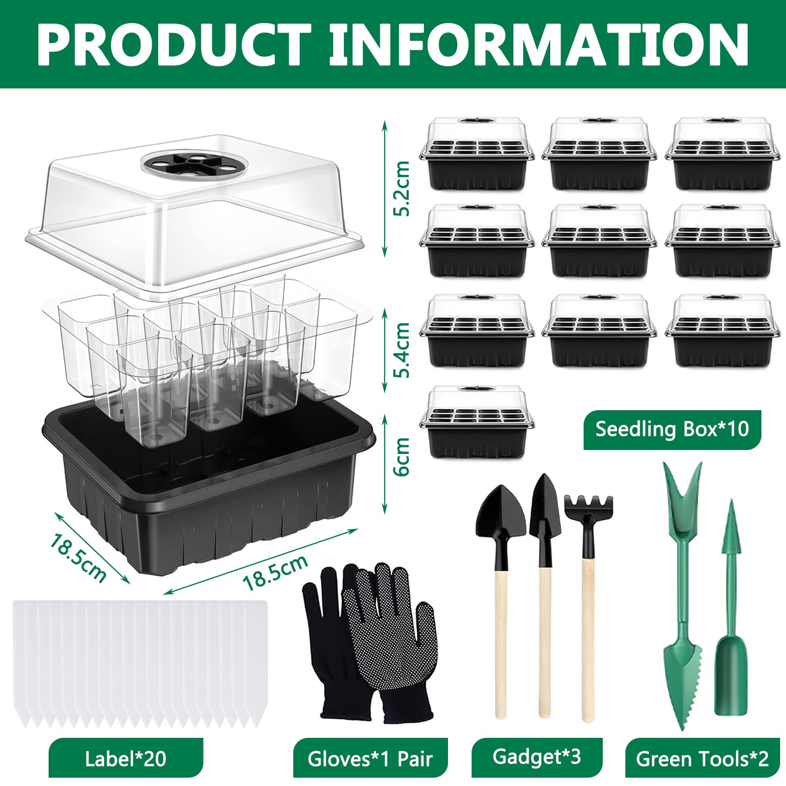 Vassoi per Semi,10 Pack 120 Cells Propagator, Vassoio Germinazione con coperchio,Vassoi Seminacon finestra regolabile,20 Etichette,3 Pale,2 Strumenti, Strumento di Coltivazione in Mini Serra