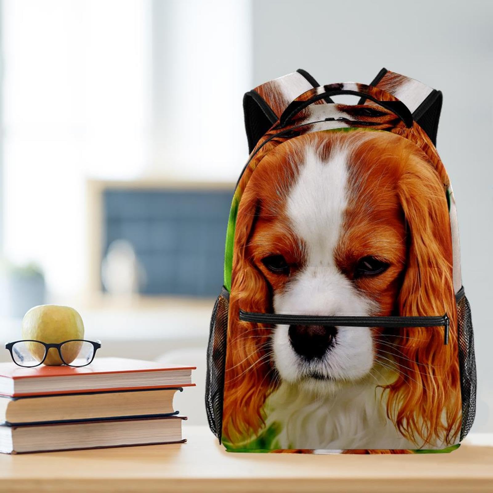 Zaino scolastico per uomini e donne, grazioso zaino da viaggio per laptop con cane a pelo lungo, leggero, zaino casual per libri