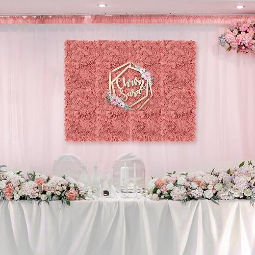 Miniatura 3 de Decoración de fondo de panel de pared de flores fondo floral artificial de rosa polvorienta Blosmon para bodas, fiestas, baby shower, 6 piezas de