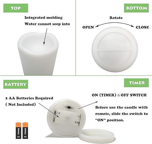 Miniatura 6 de Paquete de 1 vela de pilar sin llama para exteriores con control remoto y temporizador, impermeable, funciona con pilas, juego de velas LED