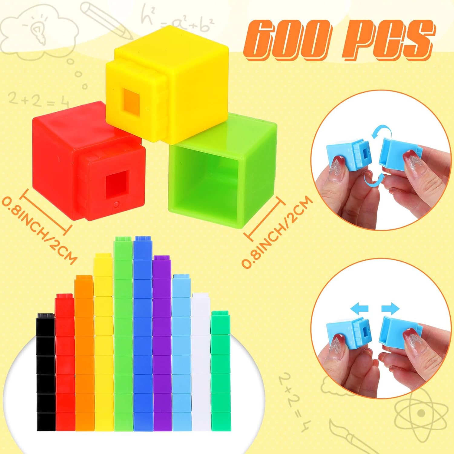 Shappy 600 Pcs Math Cubes Educational Counting Toy Math Manipulatives Connecting Counting Cubes Blocks for Learning Classroom Homeschool Supplies(Simple)