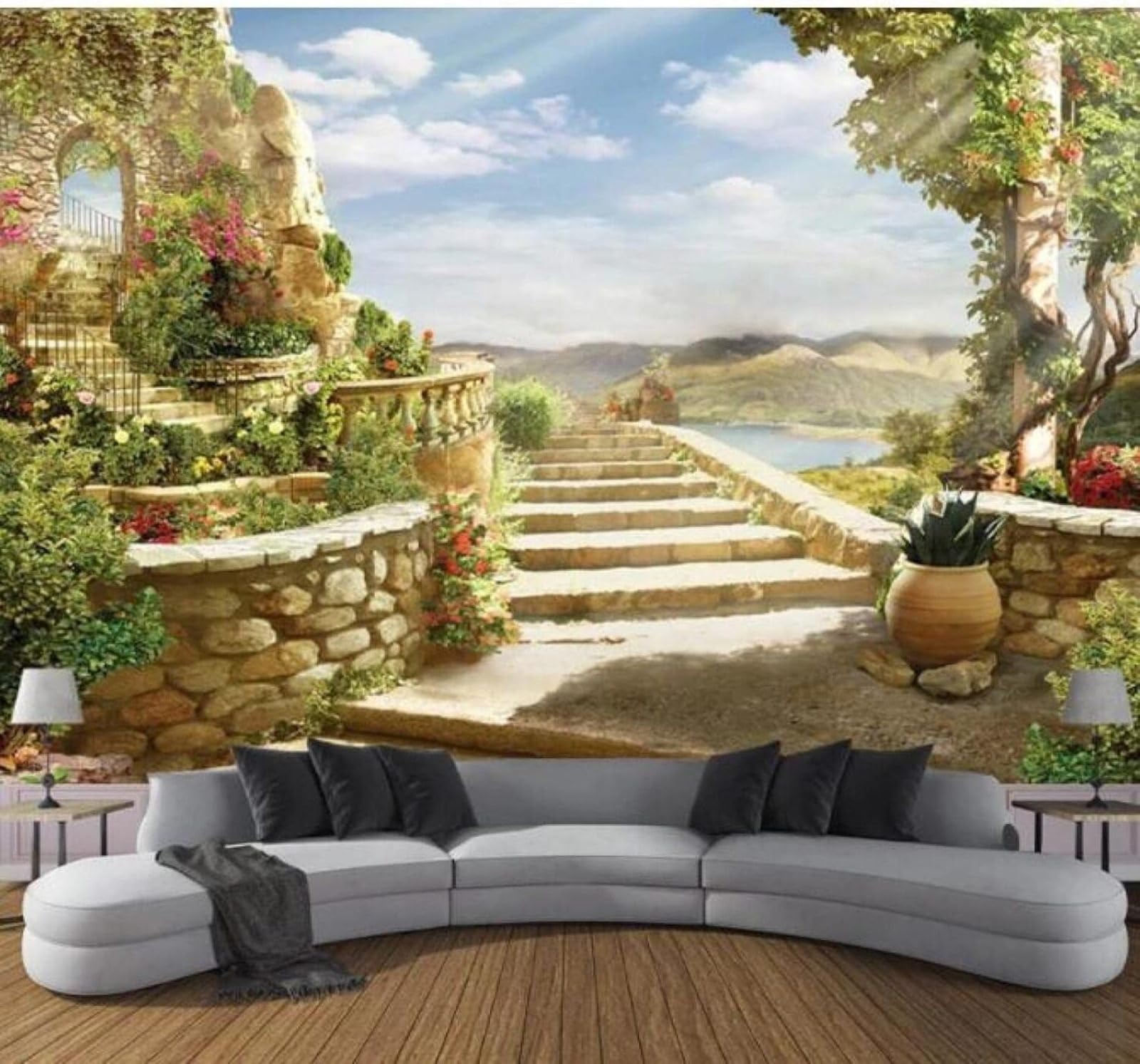 XLMING Fresh Beautiful Garden Architecture Scenery 3D Wallpaper Luxury Silk Study Dining Feature Sofa Grey Bedroom Living Room Tv Decorative Wall-300cm×210cm