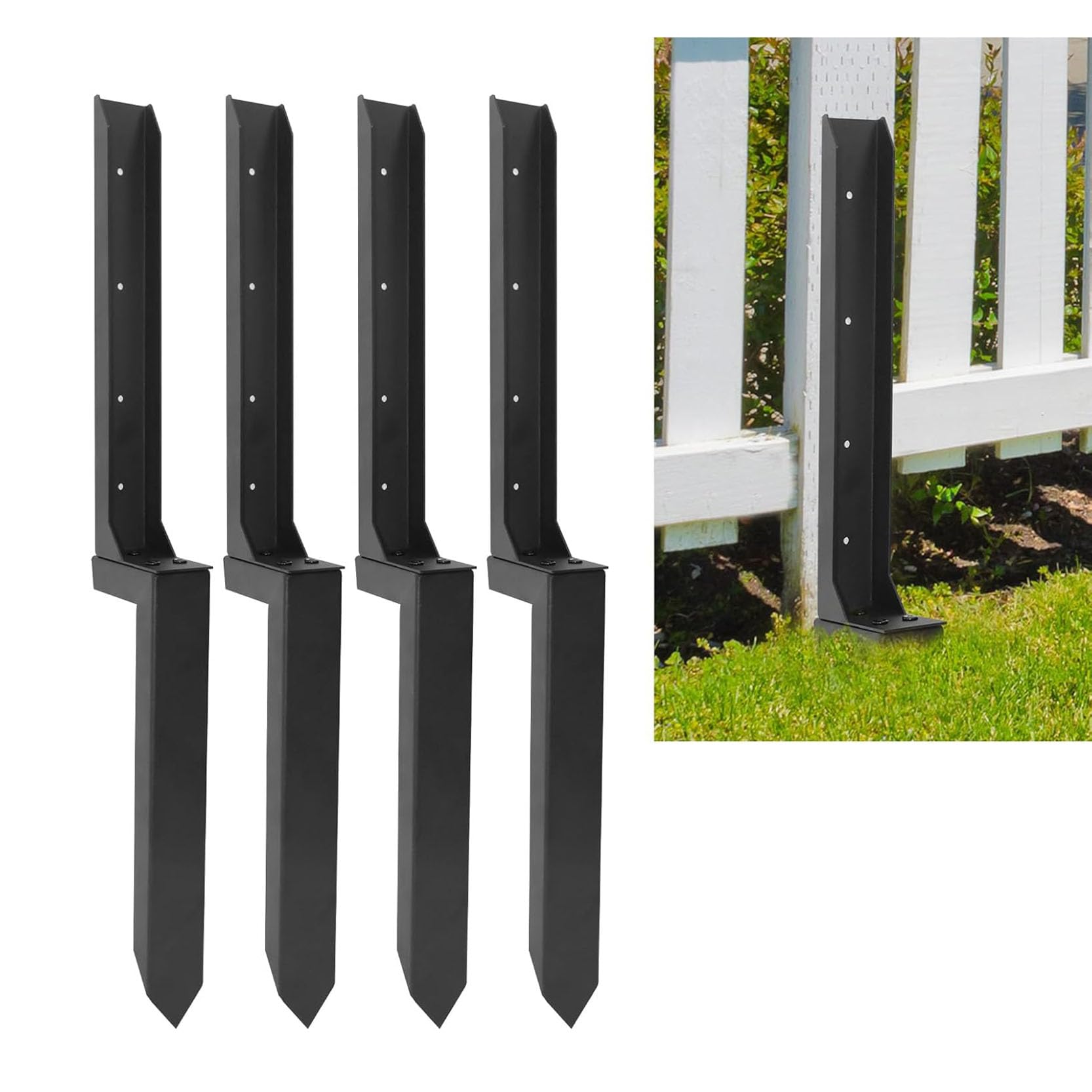 LQSYBHD 4 Pack Fence Post Repair Ground Post Anchor Spikes for Fence Top Metal Fence Posts,Fence Posts Support Ground Spike for Reinforcing Damaged or Broken Wooden Posts