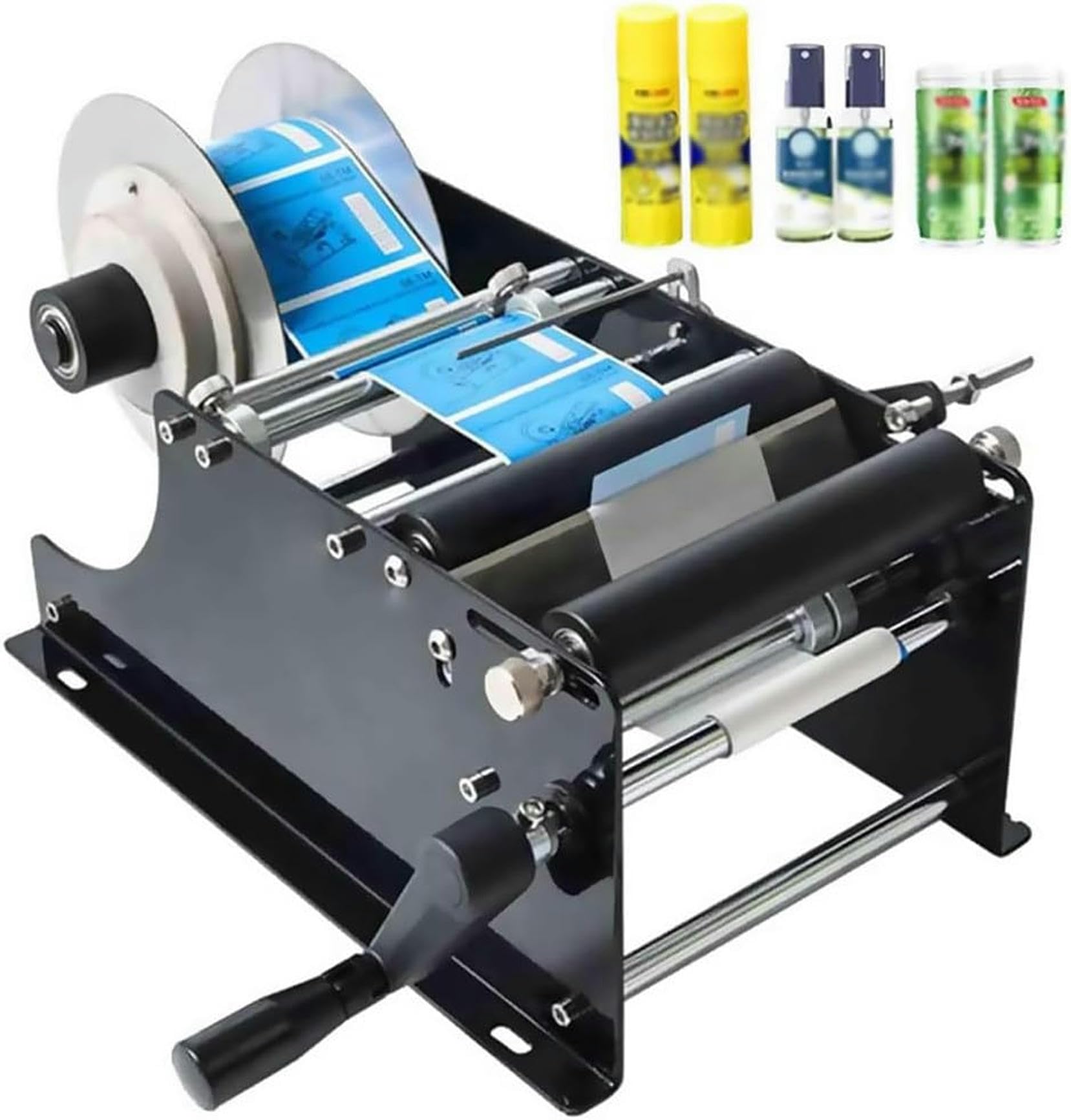 FHRKA Manual Round Bottle Labeling Machine, Handle Label Packing Machine, 30 Times/Minute Label Applicator, for Round Glass