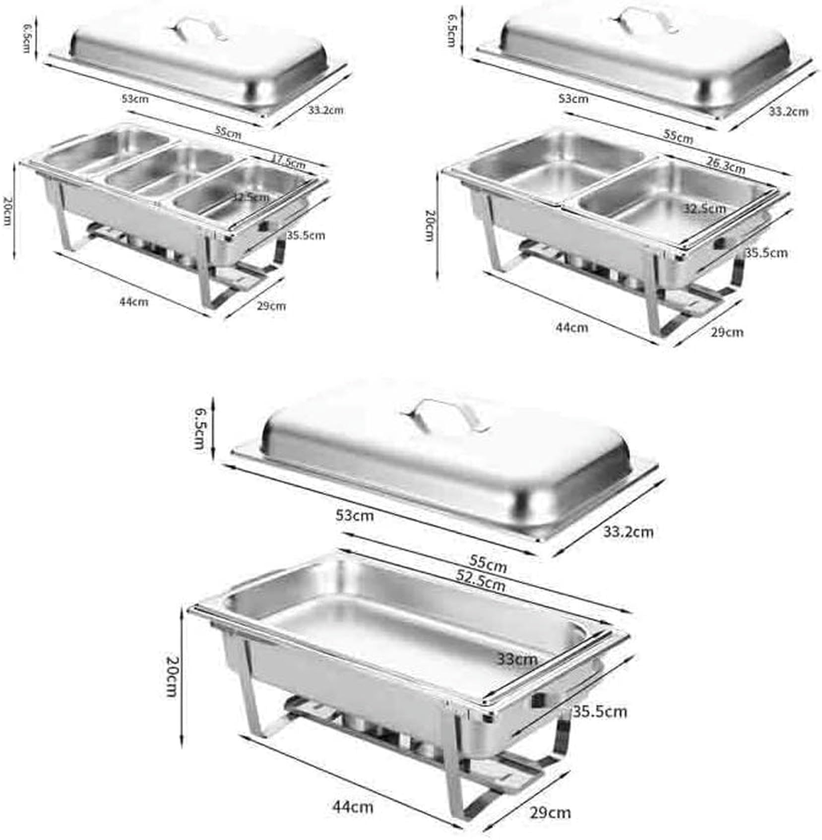 Juego de calentador de alimentos, de acero inoxidable, con doble sartén y tapa para catering, bodas, fiestas, banquetes y eventos