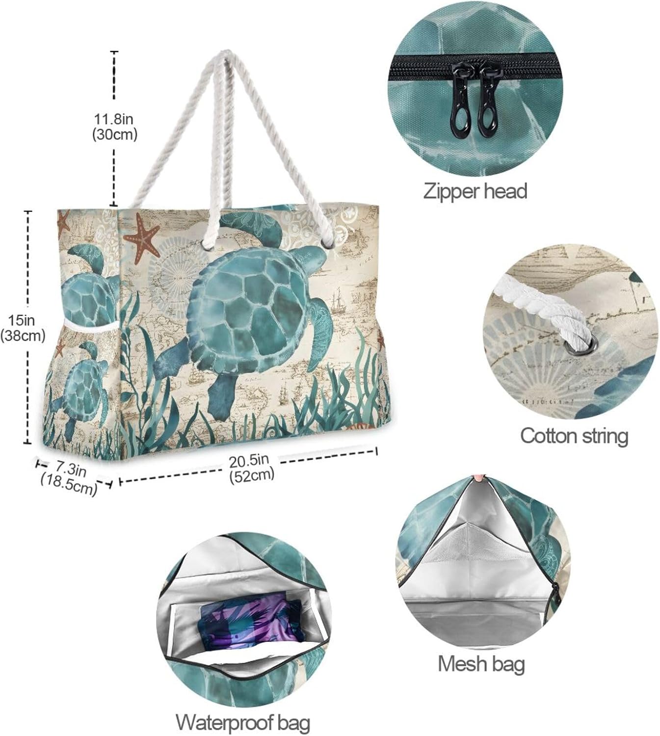 senya Large Beach Shoulder Bags Canvas Tote Water Resistant for Gym Travel Daily - Image 7