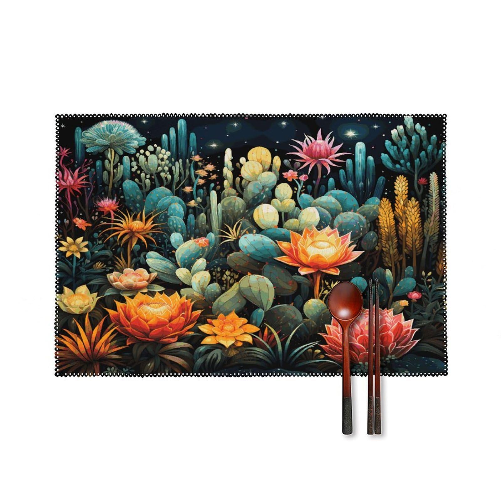 Colorful Cactus Pattern Placemats Set of 6 Heat-Resistant Washable Place Mats Wipeable Kitchen Placemat Easy to Clean for Indoor Outdoor Party Kitchen Decoration