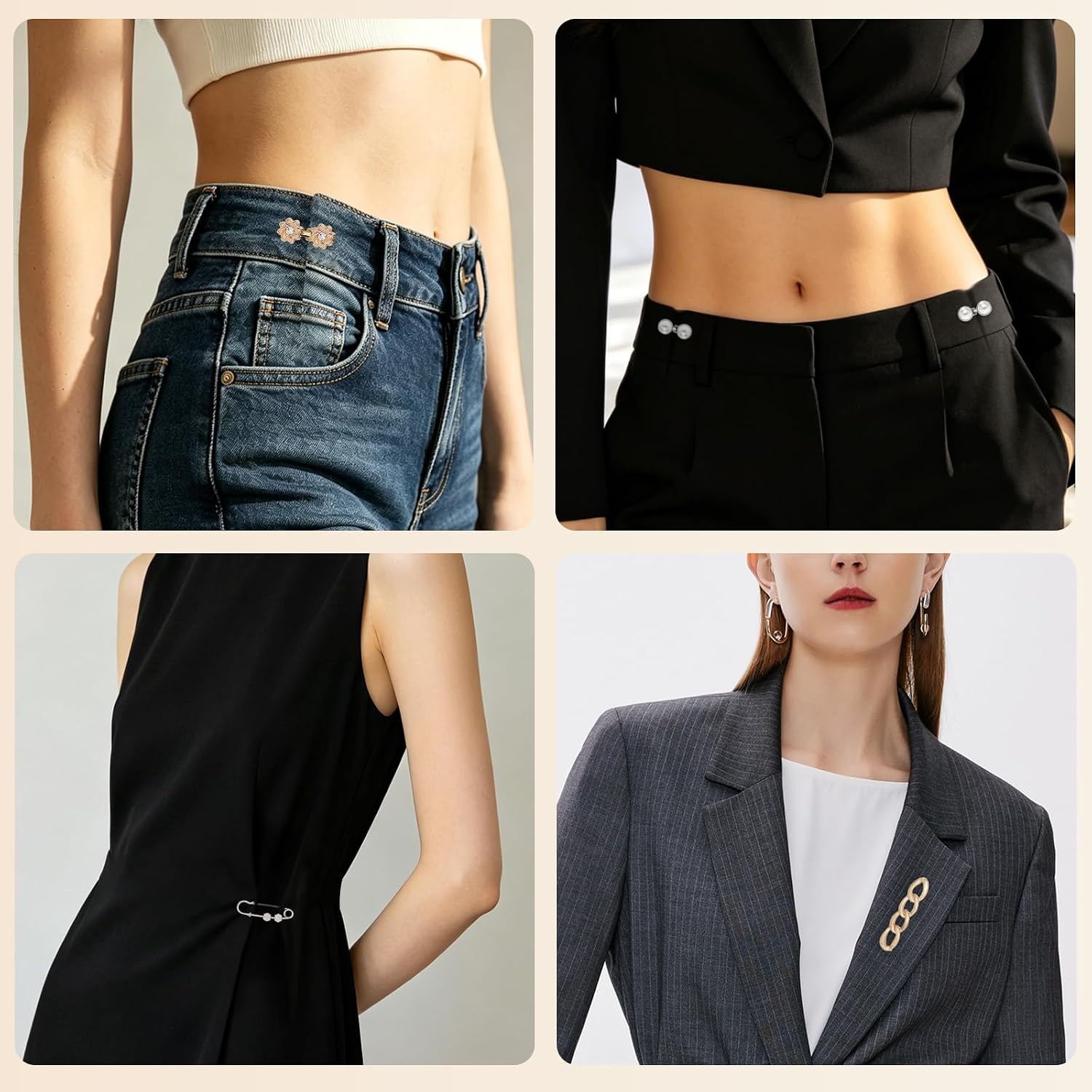 ROPAKED 12 Set Pant Waist Tightener Jean Waist Cincher Clip Reusable Waistband Tightener for Clothing Dresses Skirts Buttons Pins for Loose Jeans No Sewing