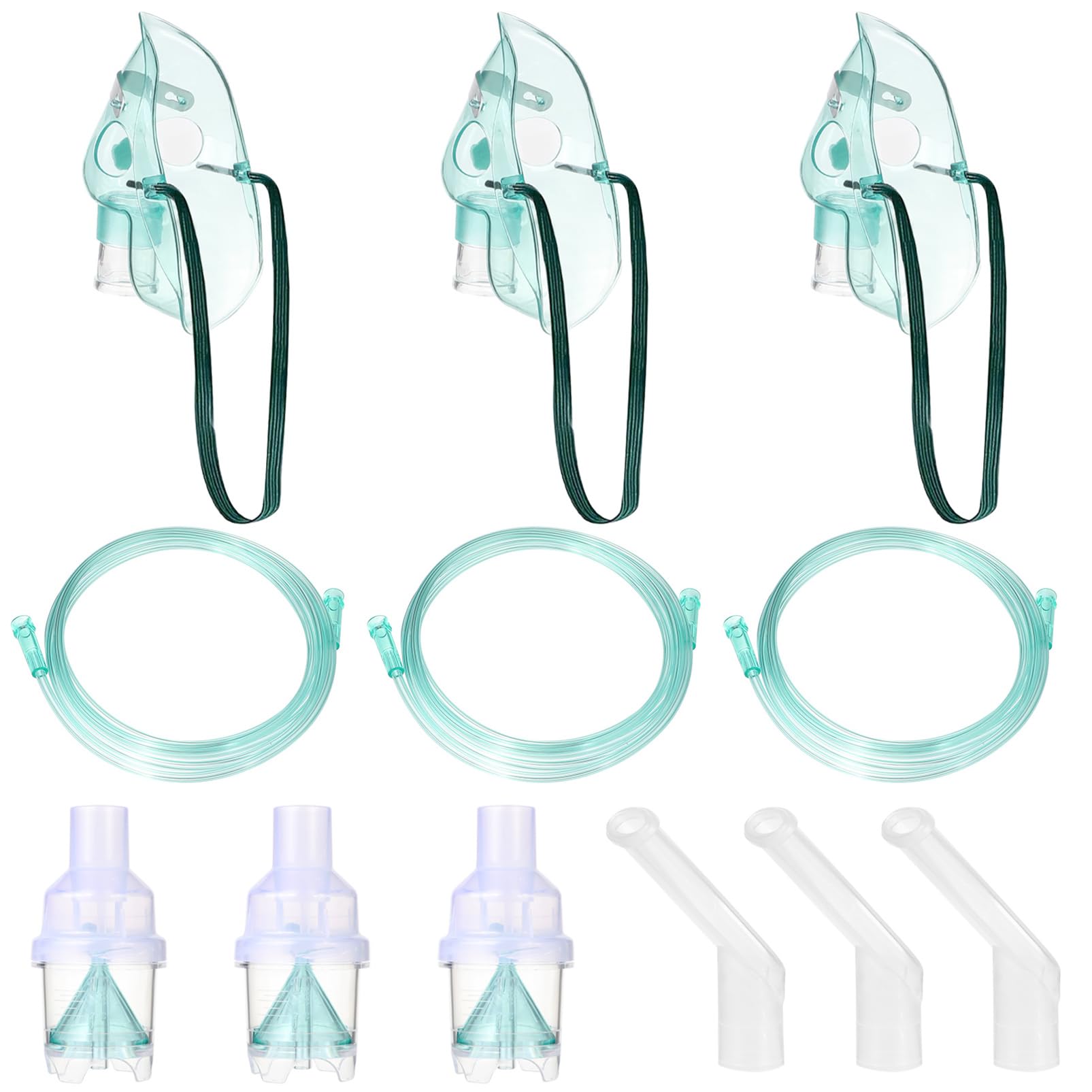 Kit de remplacement pour nébuliseur, compresseur et nébuliseur, 3 ensembles complets de nébuliseur, tubes, embouchure et masque pour adultes pour traitement respiratoire