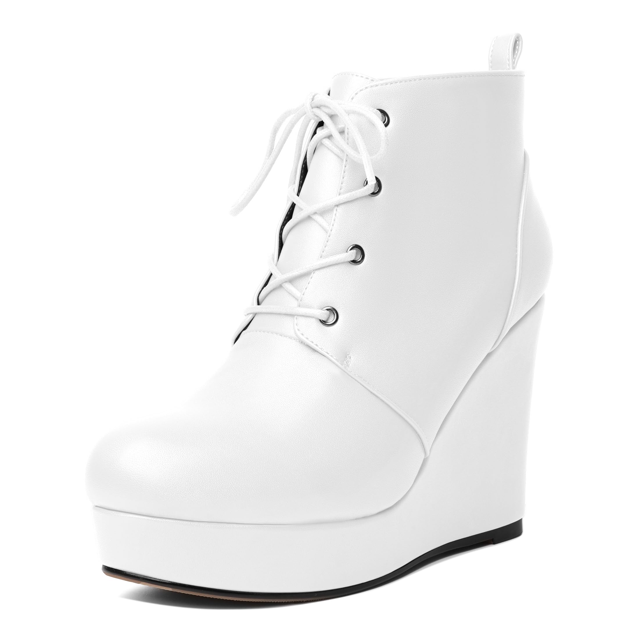 AUMOTED Womens Ankle Boots Wedge Platform Bootie Round Toe Lace up Wedge Heels Boots 4 Inch Warm Boots