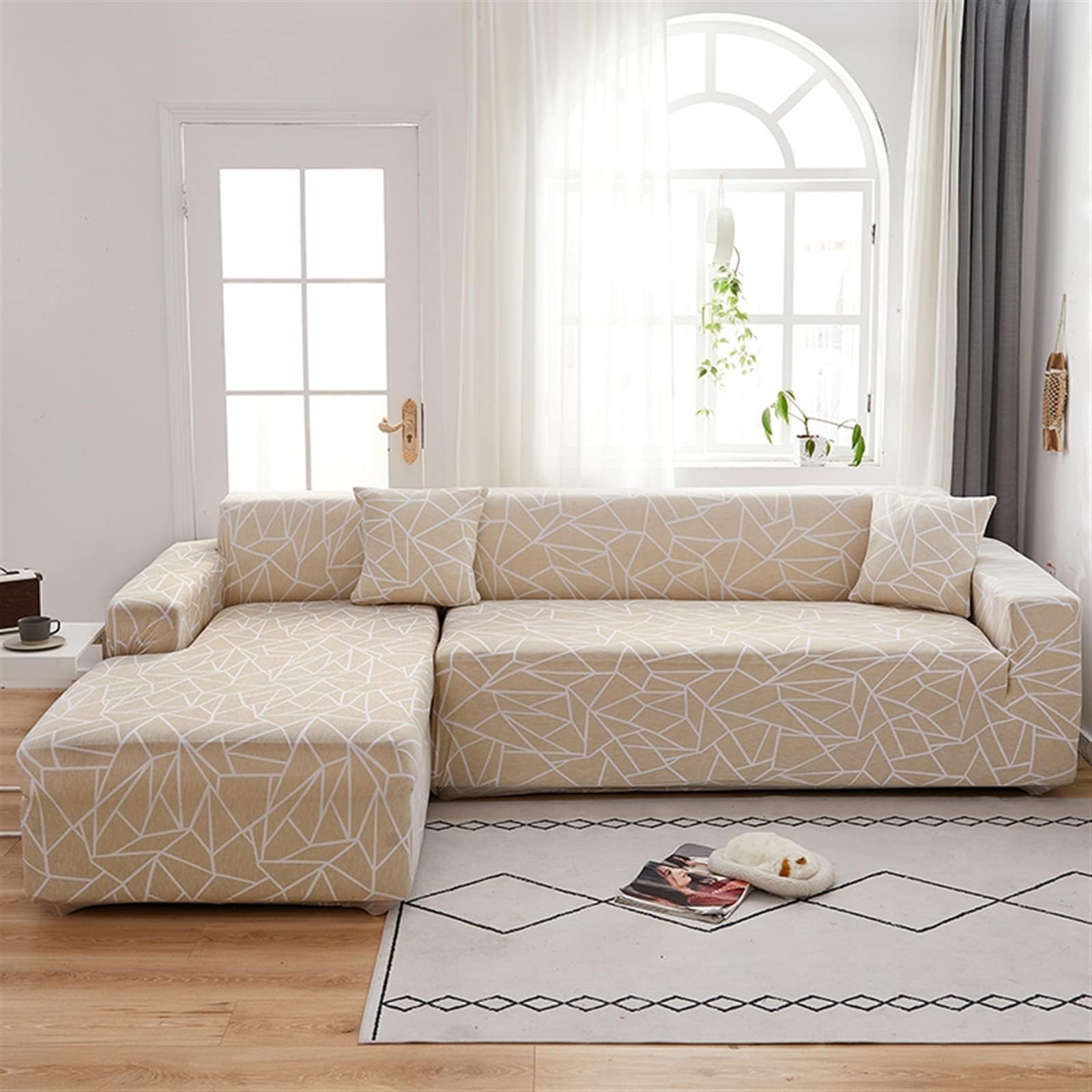 MIPOPS 100% Waterproof Couch Covers for 1 2 3 4 Seater, Sectional Sofa L Shape Stretch Slipcover Living Room Dogs Pets, Washable Durable Furniture Protector(I,4 Seater 235-300cm)