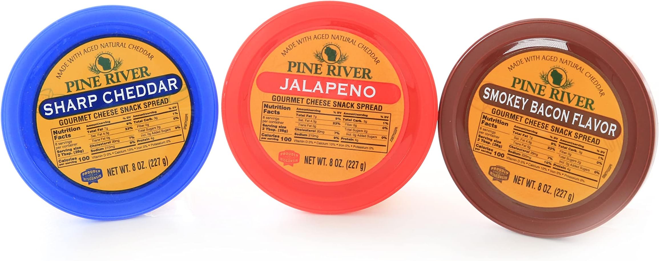 Cheese Spreads Variety 3-Pack | Sharp Cheddar, Jalapeno, Smokey Bacon | (3) 8 oz tubs | SHELF-STABLE | Creamy & Flavorful Authentic Wisconsin Pub Cheese Spread