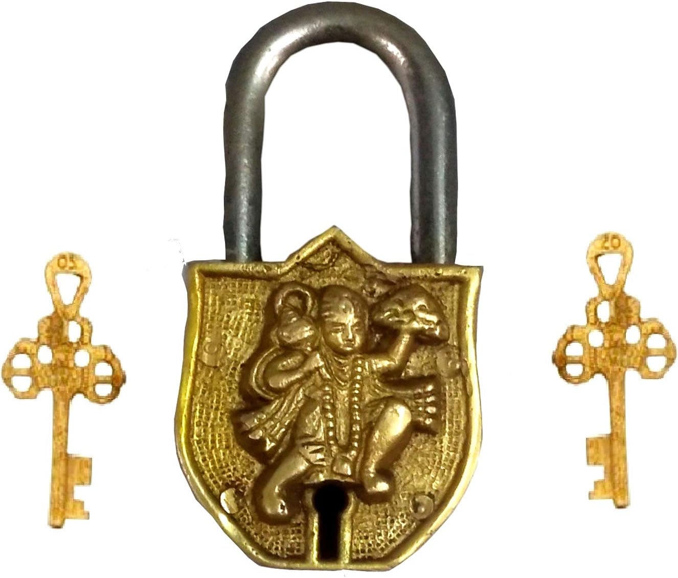 Purpledip Handmade Brass Antique Pad Lock with Bajrangbali Idol (10010)