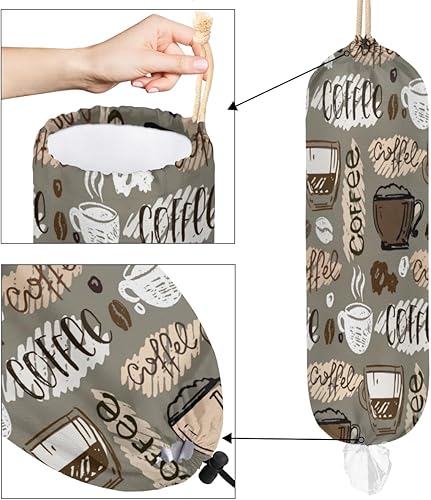 Miniatura 4 de Soporte para bolsas de plástico con temática de café, soporte de pared reutilizable para bolsas de plástico, dispensador grande de almacenamiento de
