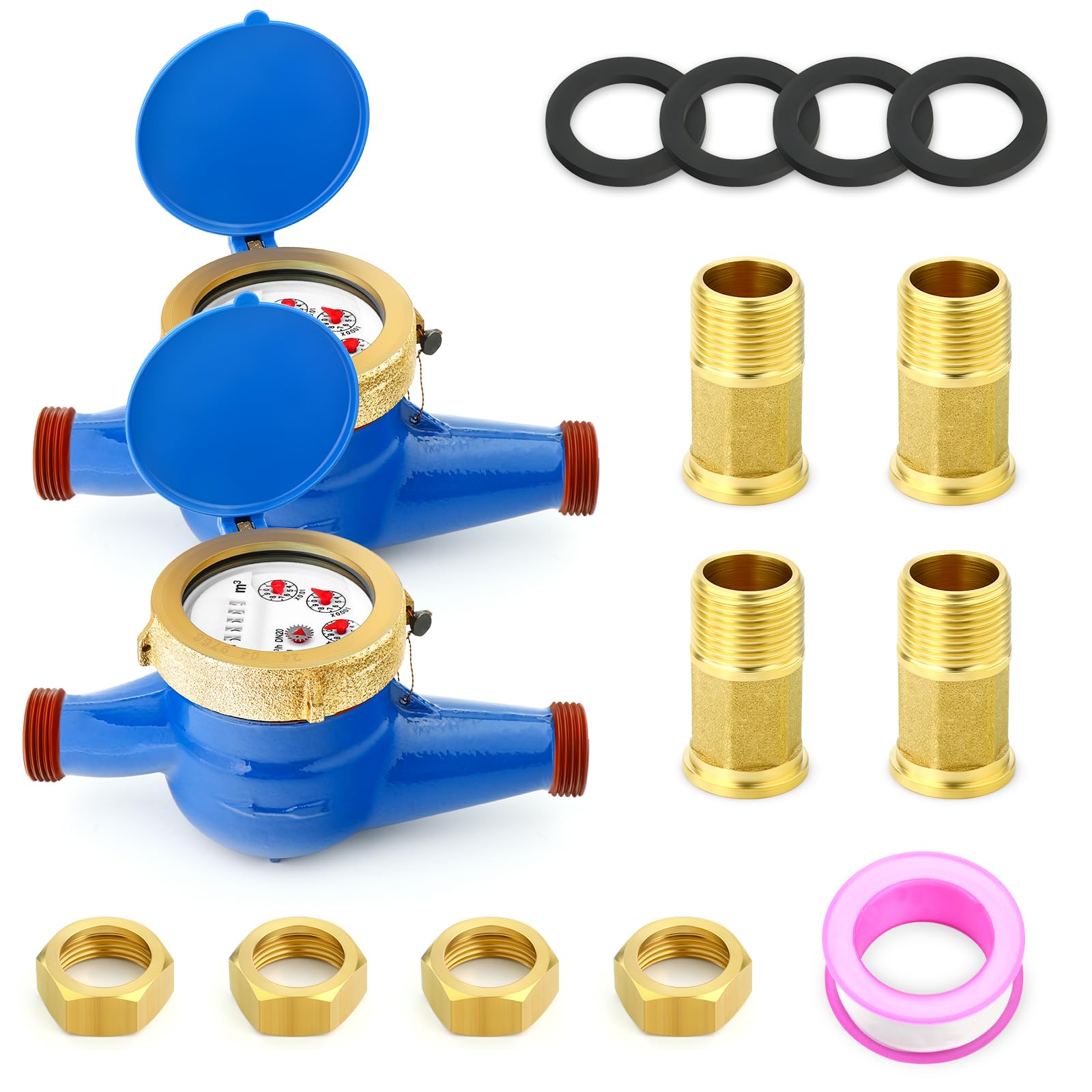 MEANLIN 2PCS 3/4" BSP Kupplungen Wasserzähler Kaltwasser-Zähler für Garten oder Haushalt 20 mm Messung in Kubikmetern