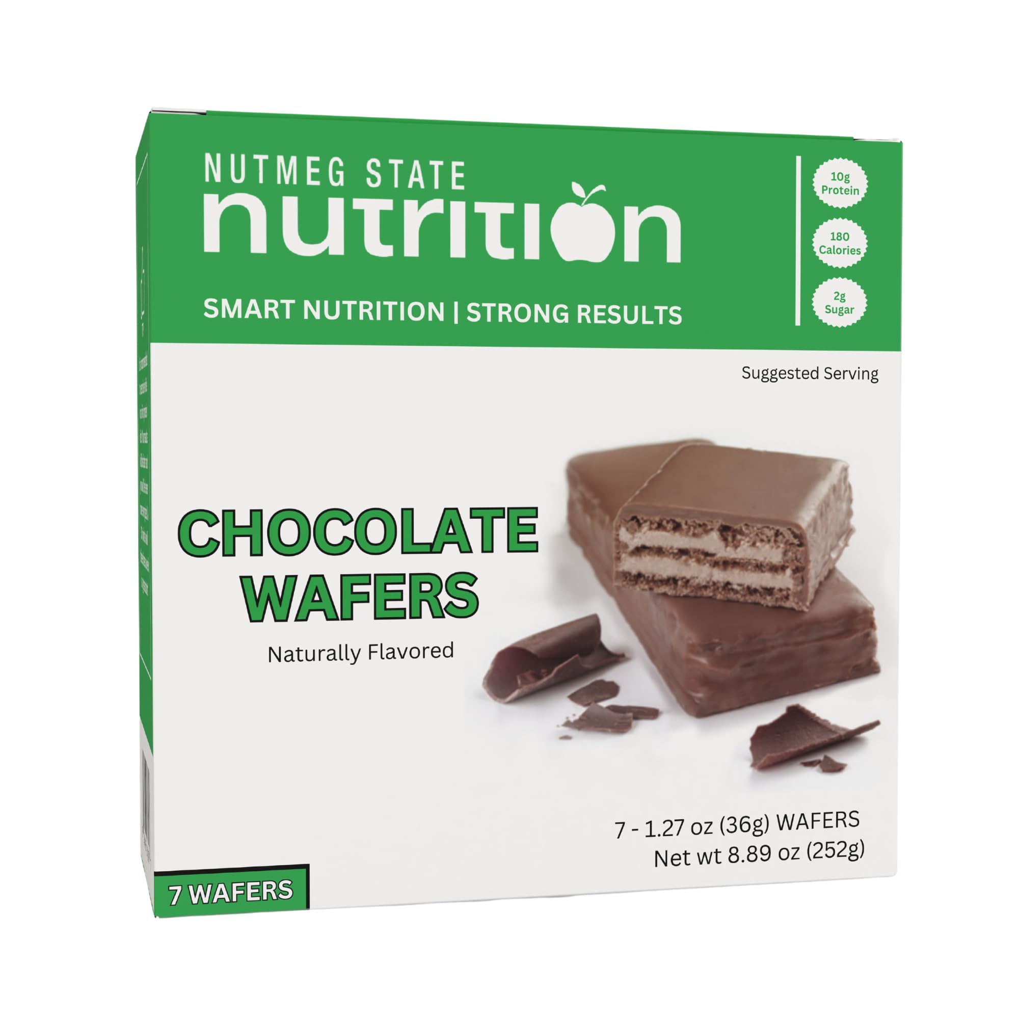 Nutmeg State Nutrition - Barritas de obleas ricas en proteínas, barritas de proteína, bajas en calorías y azúcar, 7 porciones por caja (1 caja (7 porciones), chocolate)