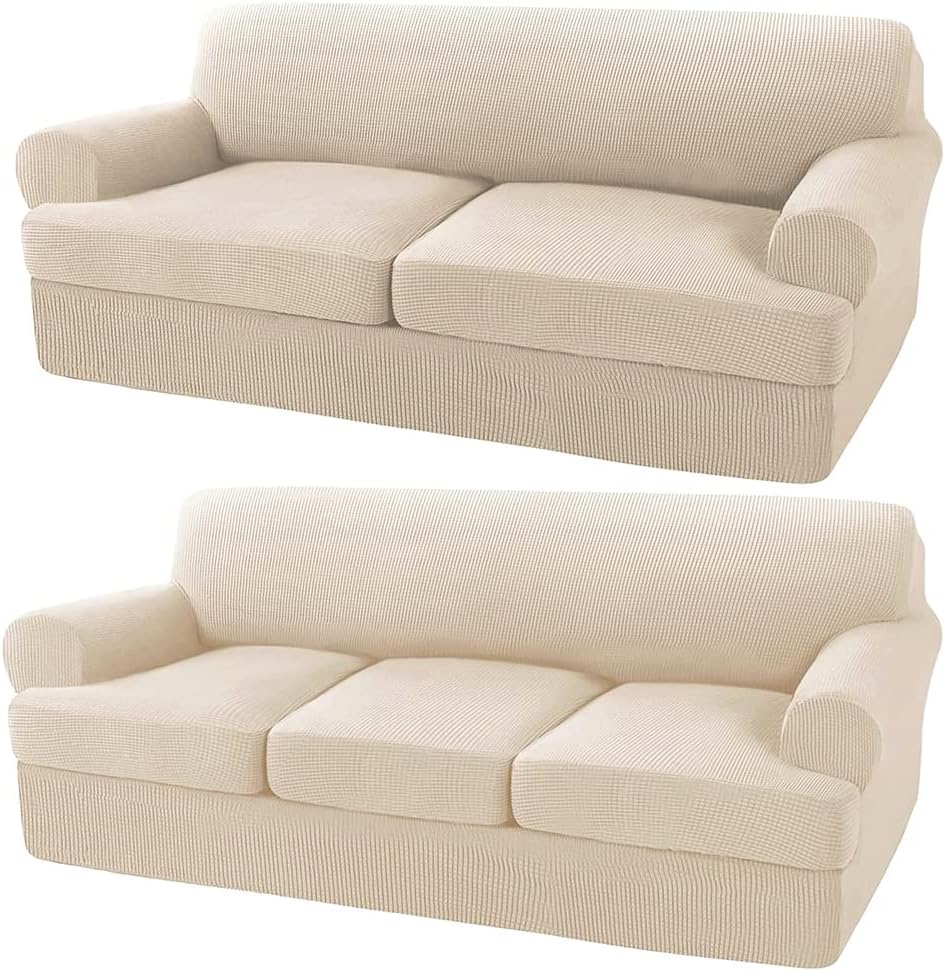 Turquoize 4 Pieces Sofa Covers for 2 Individual T Cushion Couch Sofa Slipcover Bundle 3 Pieces Sofa Slipcover, Biscotti Beige