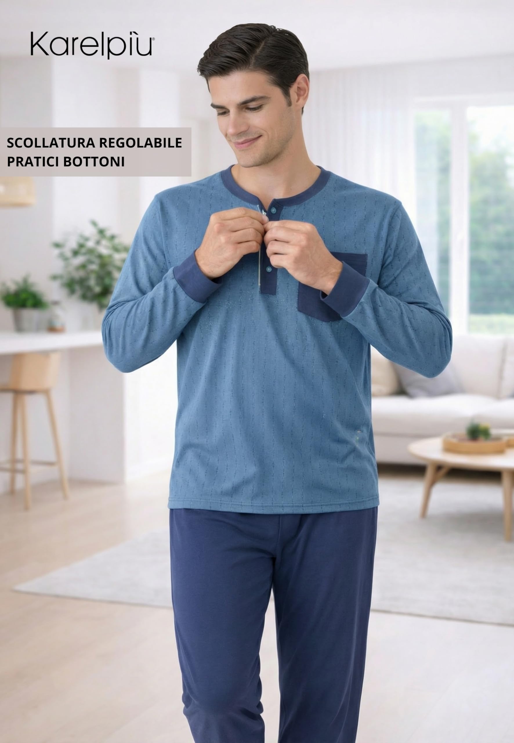 Intimitaly Karel Pigiama Uomo Cotone Lungo Primaverile, 100% Cotone, Leggero, Traspirante, Maniche Lunghe, M-XXL - 5