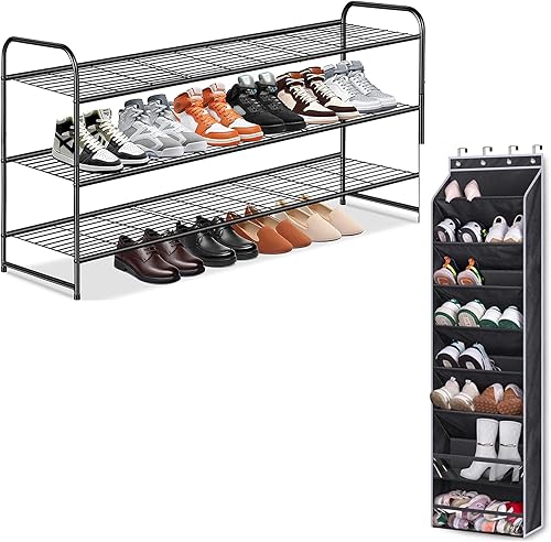 KEETDY Zapatero largo de 3 niveles para armario y zapatero sobre la puerta para 20 pares de zapatillas