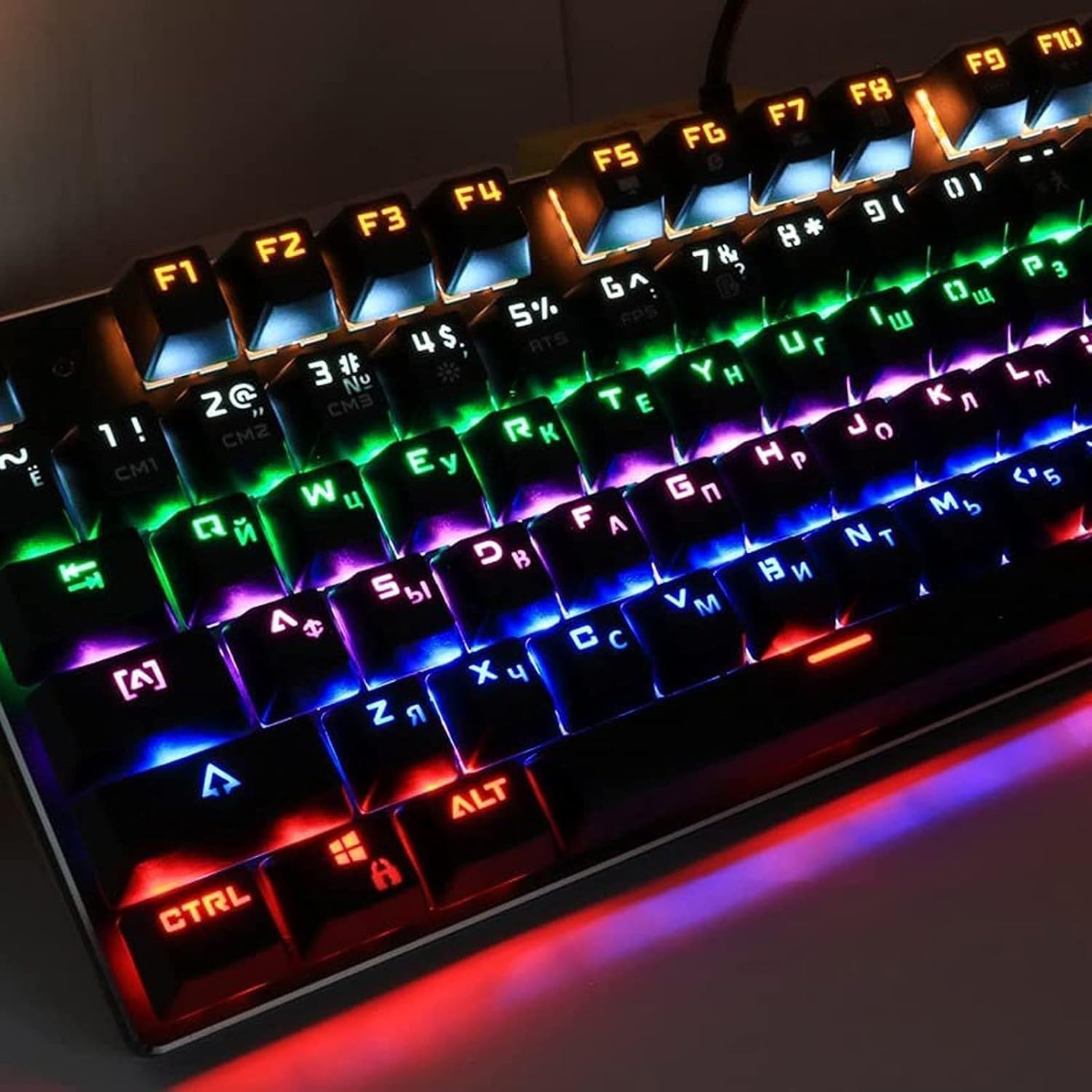 Tastiera Meccanica Gaming Compatta 87 Tasti, Computer PC con Retroilluminazione LED Arcobaleno per Giocatori