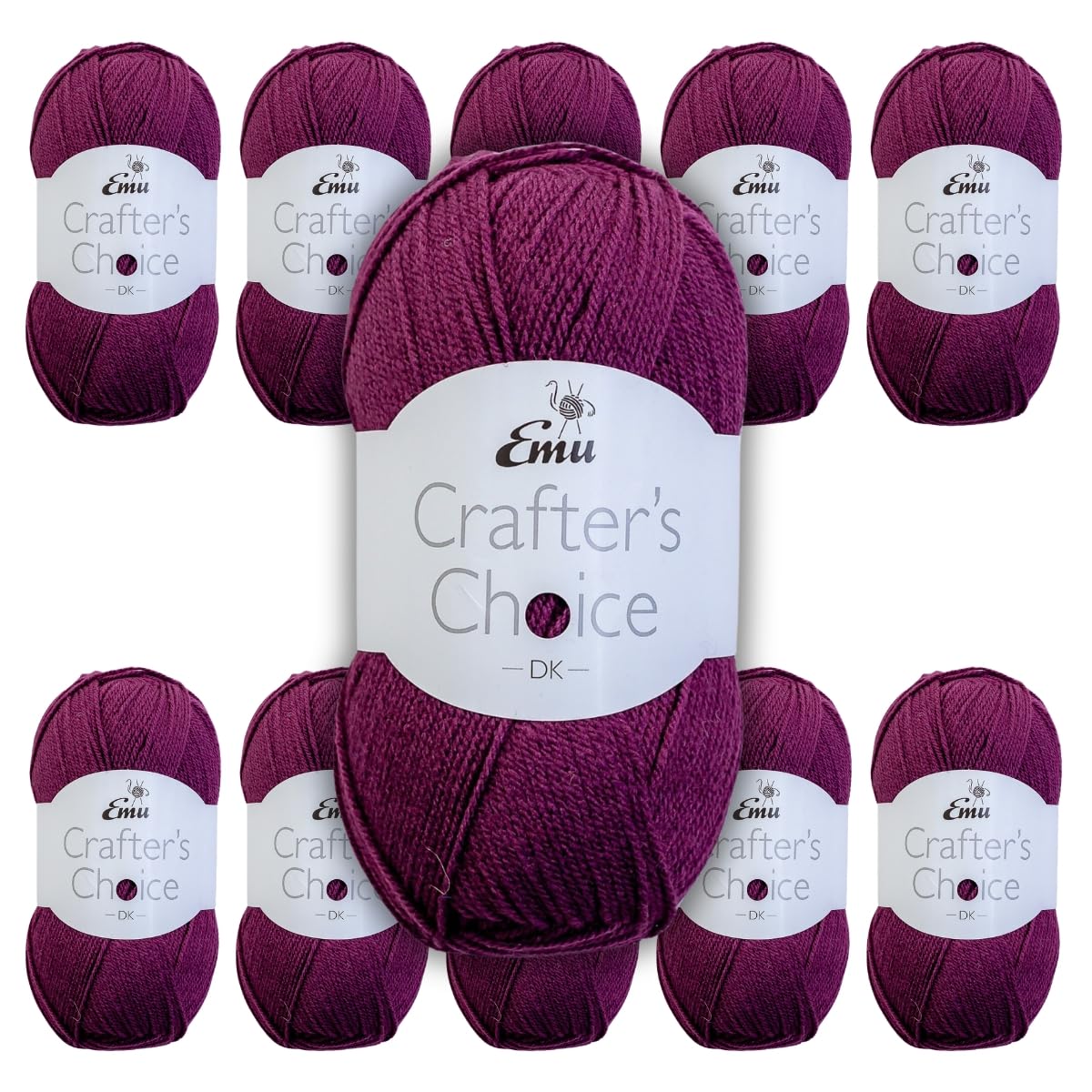 Emu Crafter's Choice DK Everyday Acrylic Yarn 100g Balls 300m, Pack of 10, Dark Purple - 019