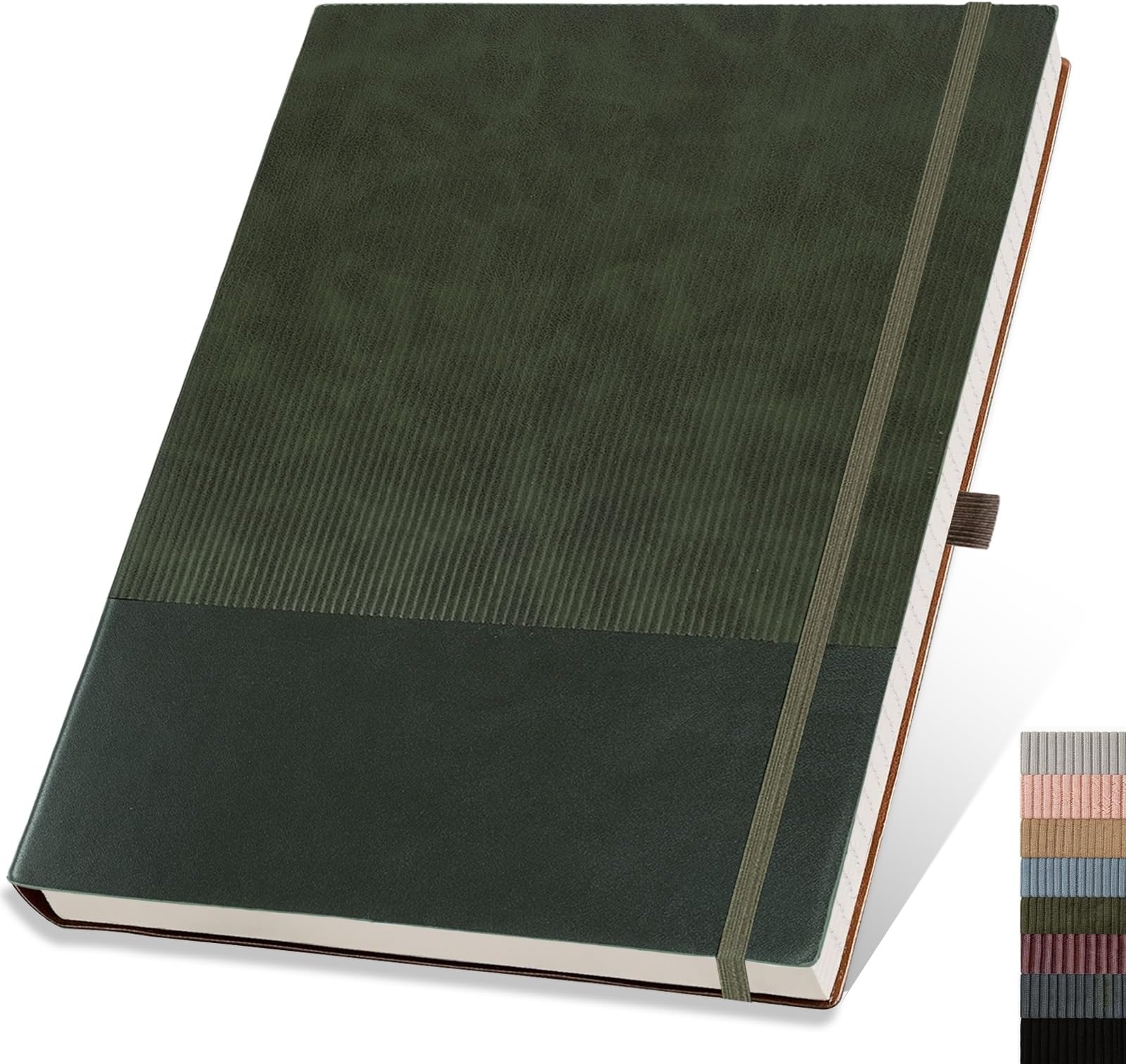 A4 Notebook Lined Journal, 110 Pages, Soft Cover, Leather Diary for Women, Men, Notepad with Pen Loop for Writing, 21 x 27.9cm - Dark Green
