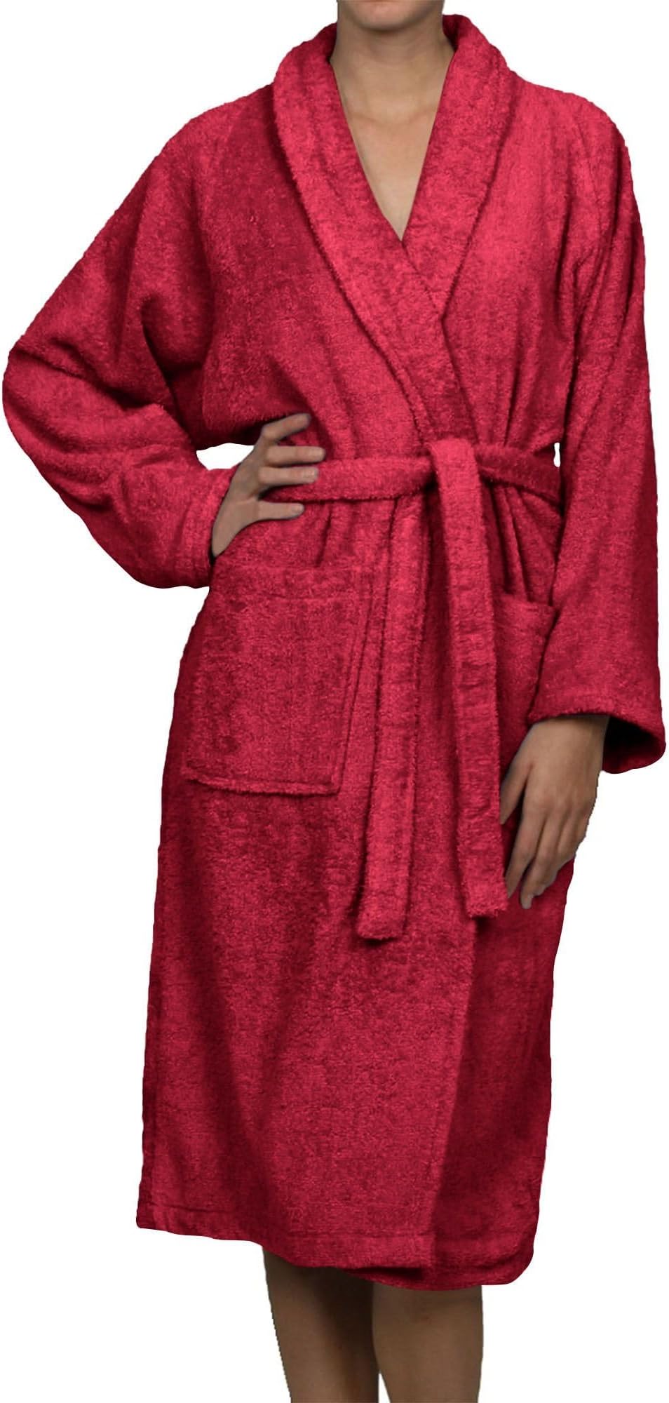 Superior Unisex Egyptian Terry Cotton Small Bath Robe, Burgundy, Long-Staple Combed