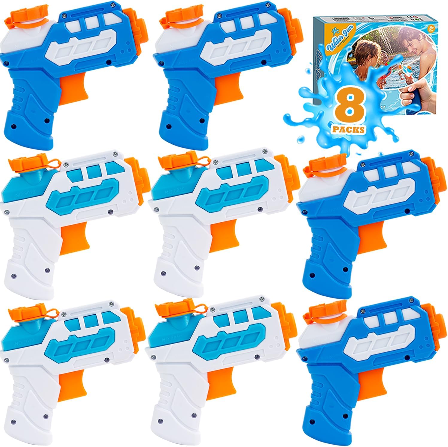 8 Pack Water Pistol for Kids, Small Mini Water Squirt Gun for Summer Pool Garden Beach, Birthday Party Favors Fillers for Boys Girls Outdoor, Training Toy for Dog Cat (Blue/Light Blue)