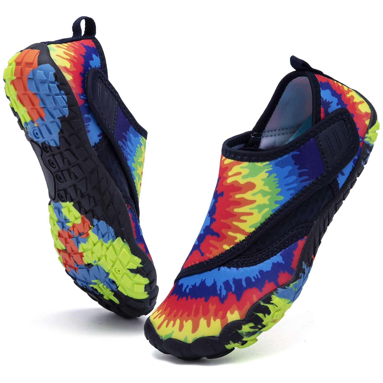 CIOR Kids Water Shoes Boys & Girls Aqua Athletic Sneakers Fast Dry Lightweight Socks Barefoot Beach Sport Shoes(Toddler/Little Kid/Big Kid) U121WZ549.EL-Rainbow-35