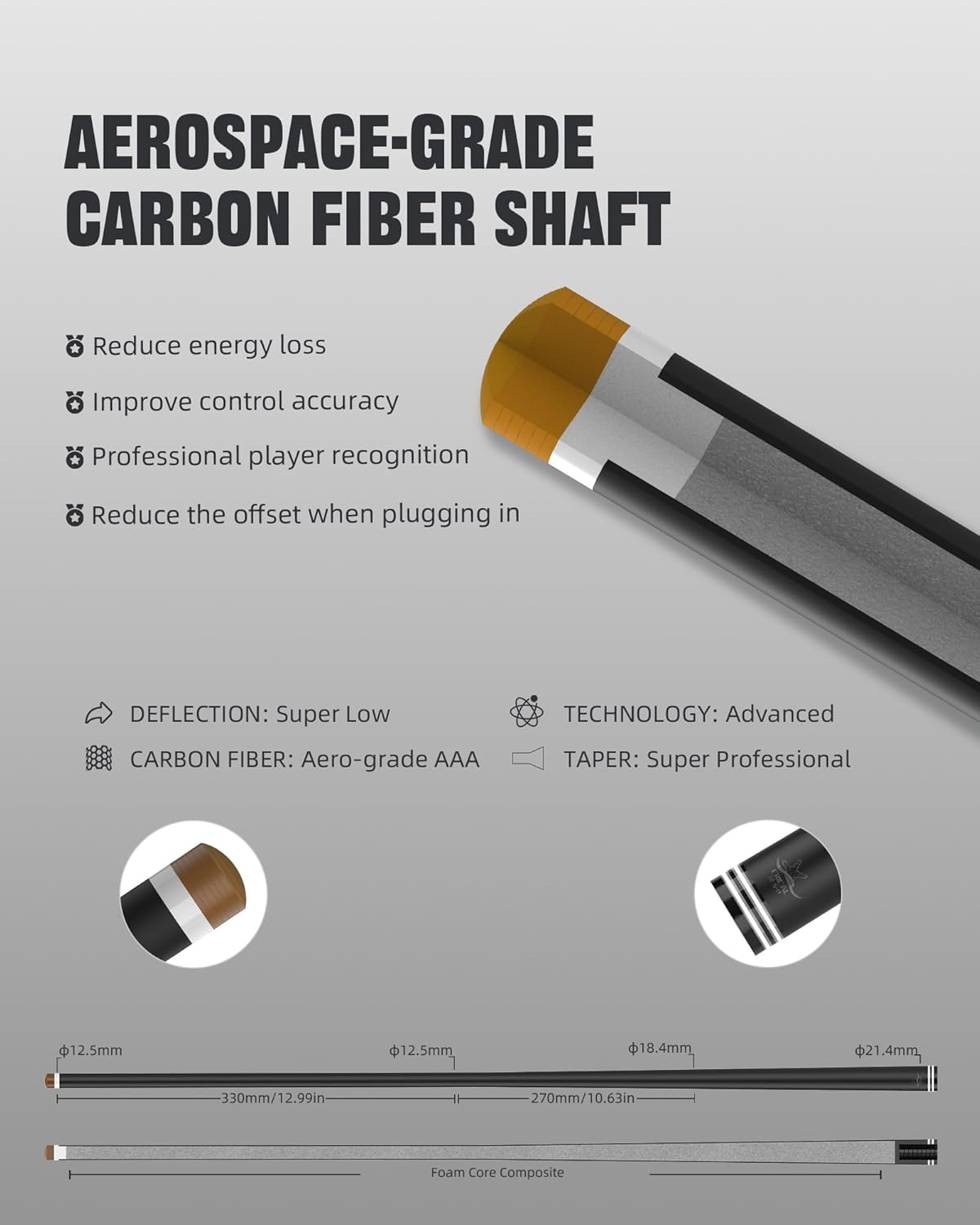 CRICAL Carbon Fiber Pool Cue 58” 19oz Billiard Cue Pro Taper Shaft Low Deflection Pool Cue Stick Professional Hand-Made Inlay Pool Stick with 12.5mm Tip-Competition Level, Ultra-Smooth