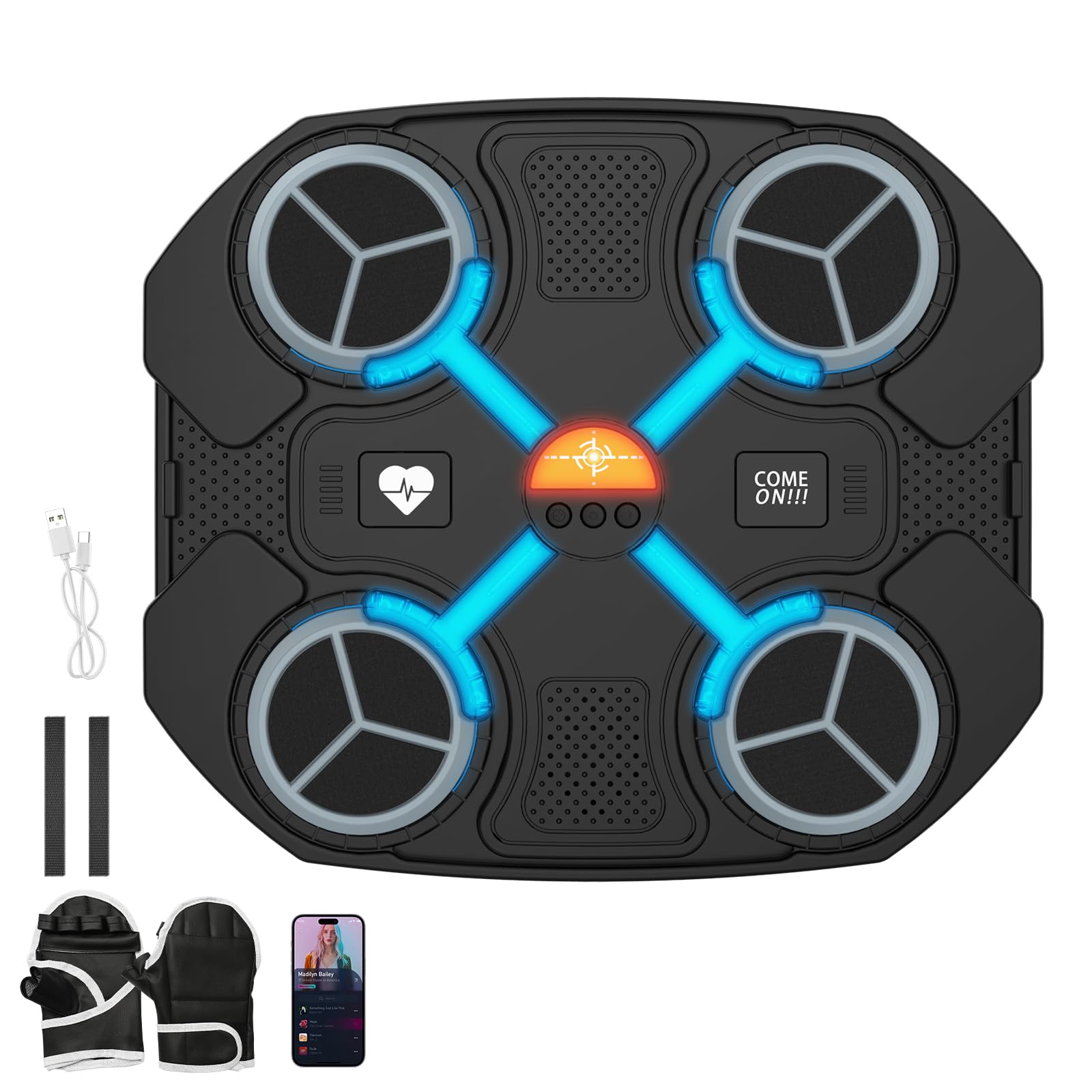 Machine de boxe musicale intelligente Bluetooth, cible de boxe intelligente murale, chargement USB, équipement d'entraînement de boxe, cadeaux pour enfants et adultes