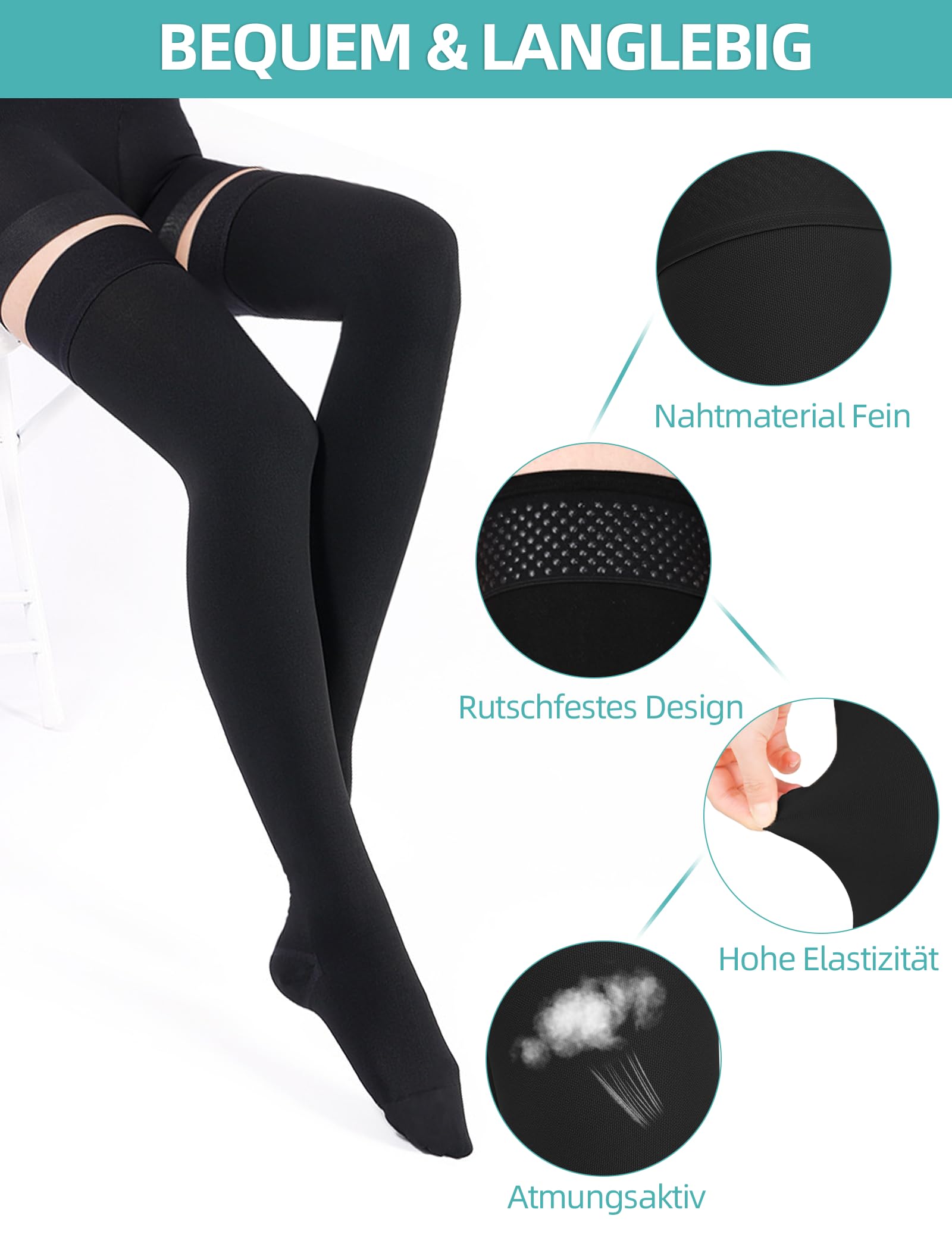 Medical Medias de Compresión Mujer Hombre 15-20 mmHg, Clase I Muslo Largas Calcetines de Compresión Medias de Apoyo Cerrado Banda de Silicona para Apoyo Graduado Venas Varicosas