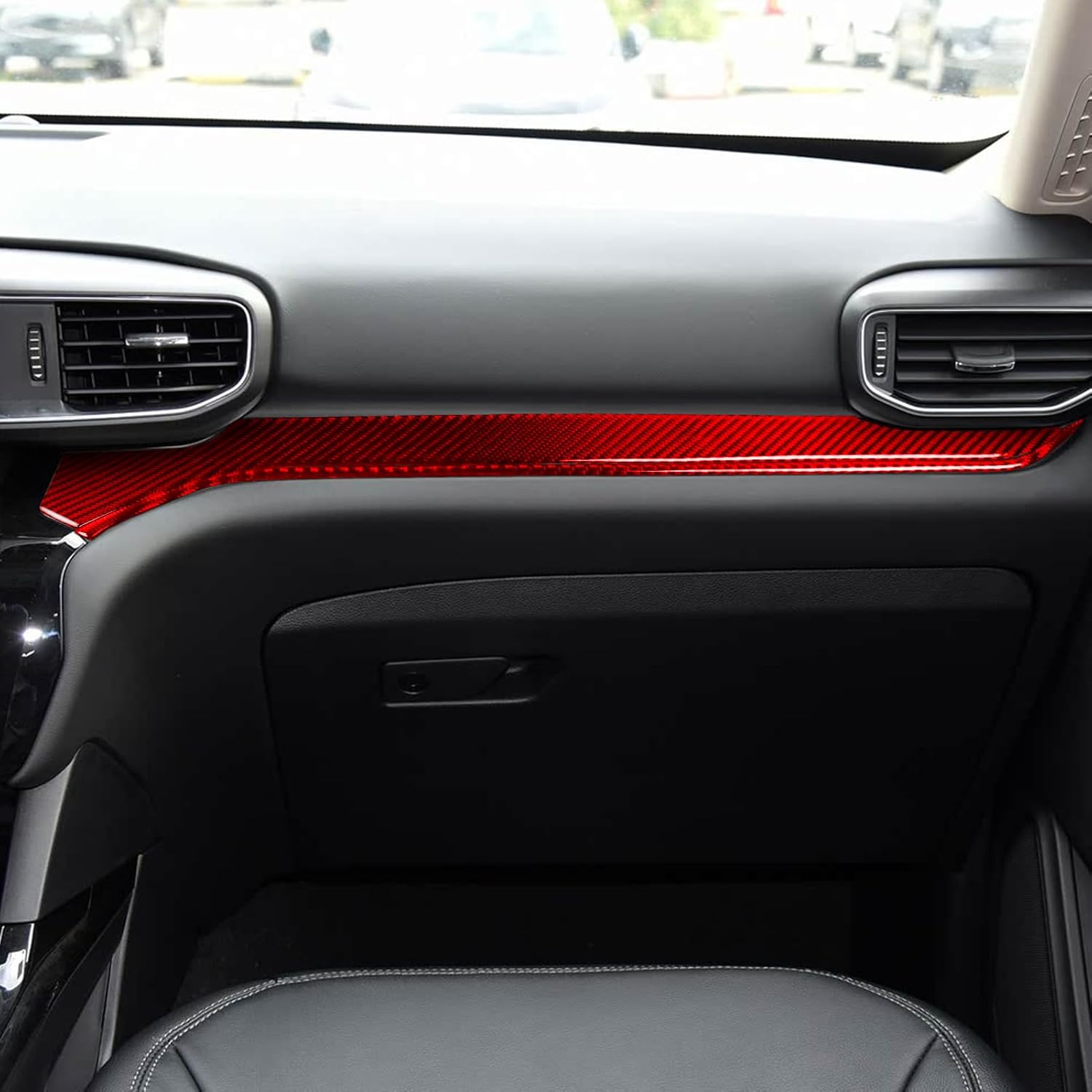 Real Red Carbon Fiber Car Co-Pilot Dashboard Panel Scratch Protector Sticker Auto Interior Trim Compatible with Ford Explorer(U625) XLT/Limited/ST/Platinum/Platinum Hybrid 2020 2021 2022 2023