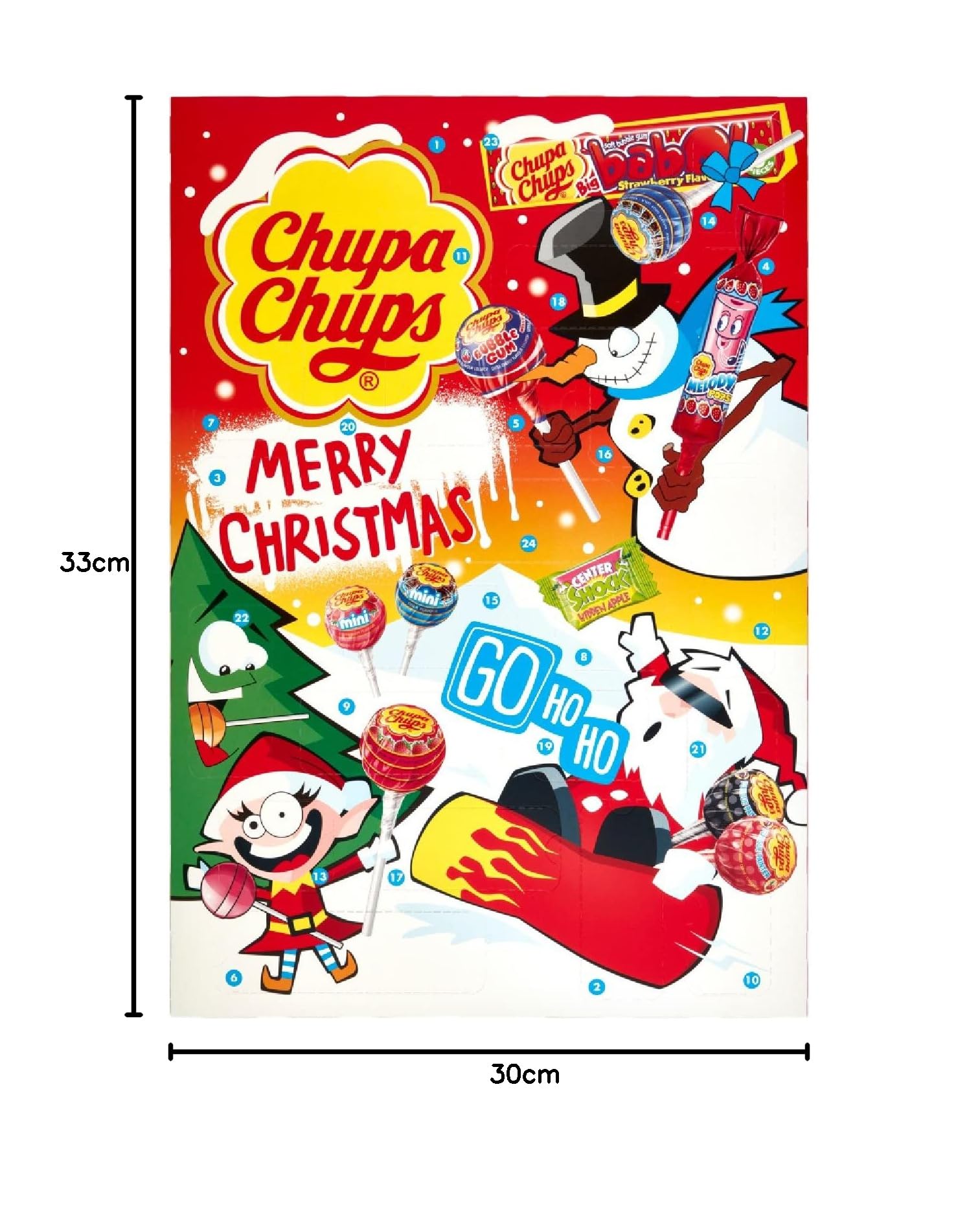 Chupa Chups - Calendrier de l'Avent pour Noël - Assortiment de 24 Confiseries - Sucettes et Chewing-Gums - Alternative au Calendrier de l'Avent Chocolat - Nouvelle Surprise Tous les Jours