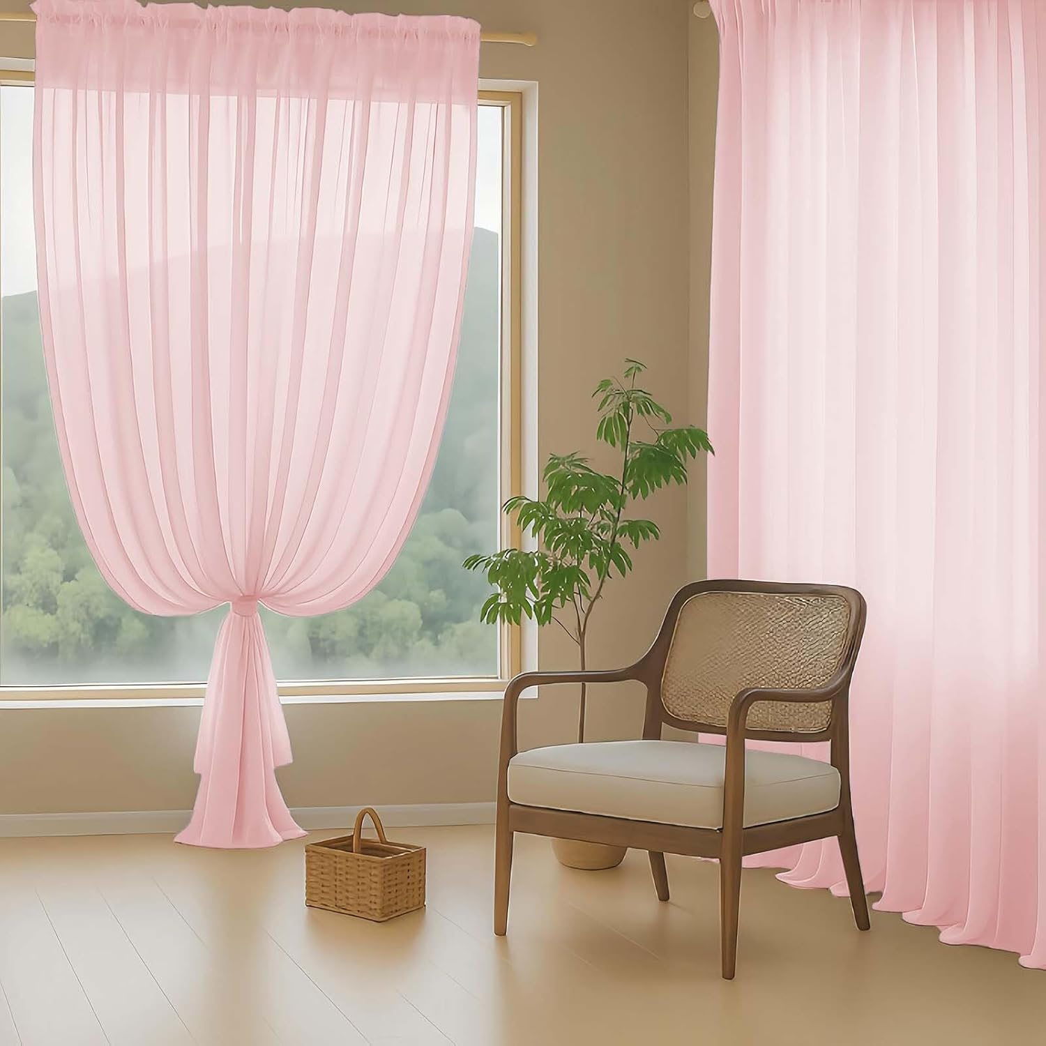Blush Pink Sheer Curtains 84 Inches Long 2 Panels, Elegant Airy Transparent Light Filtering Window Curtains, Window Drapes for Living Room Bedroom, Top Dual Rod Pocket Design, 2x42Wx84L Inches - Image 8