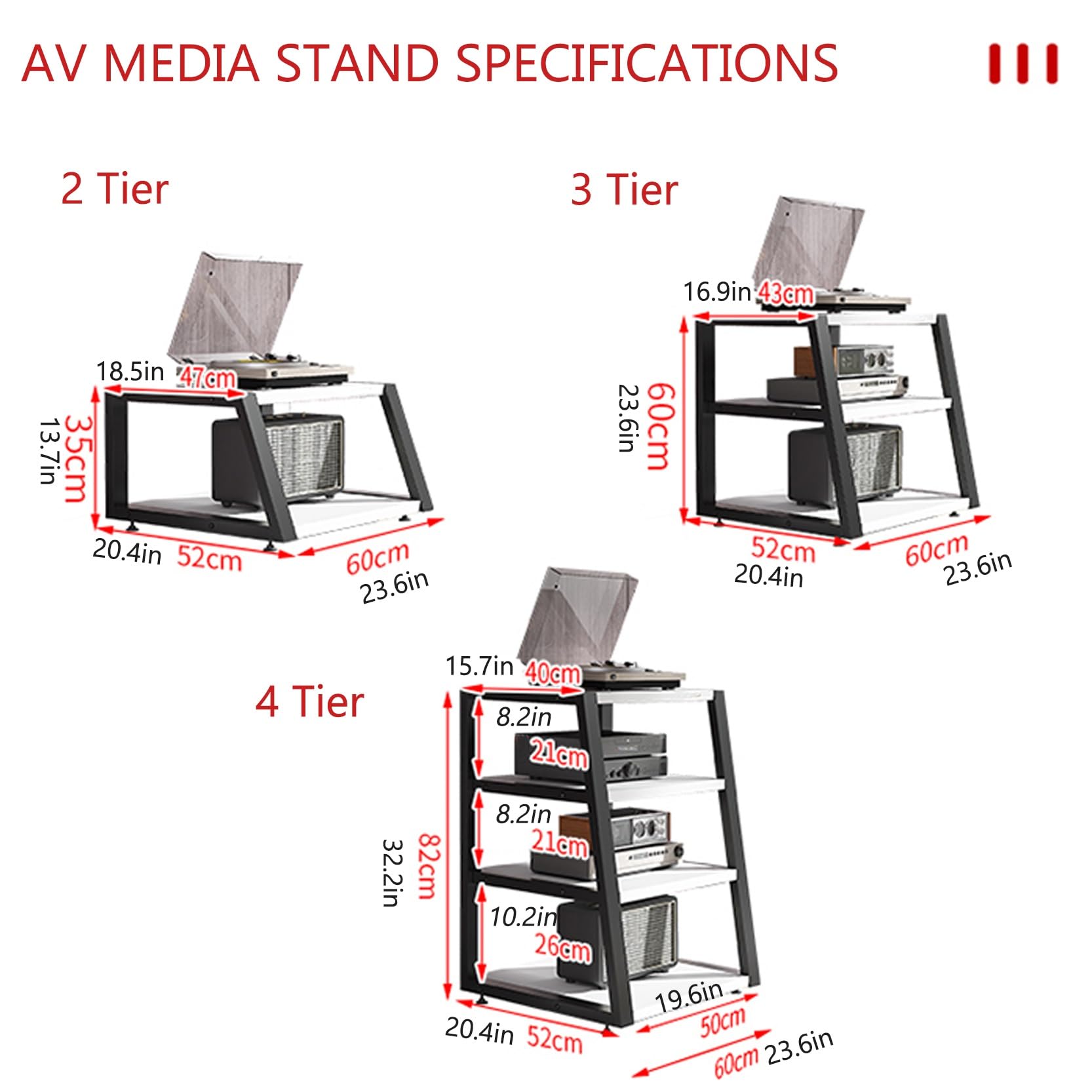 Mobile Ste Rac, MaTower, Rack AV a 2/3/4 Ripiani, Rack per Videogiochi, Porta Dvd, Porta TV, con ripiano angolare, Adatto per Soggiorno, Studio di Registrazione (Teak, 60x52x60cm)
