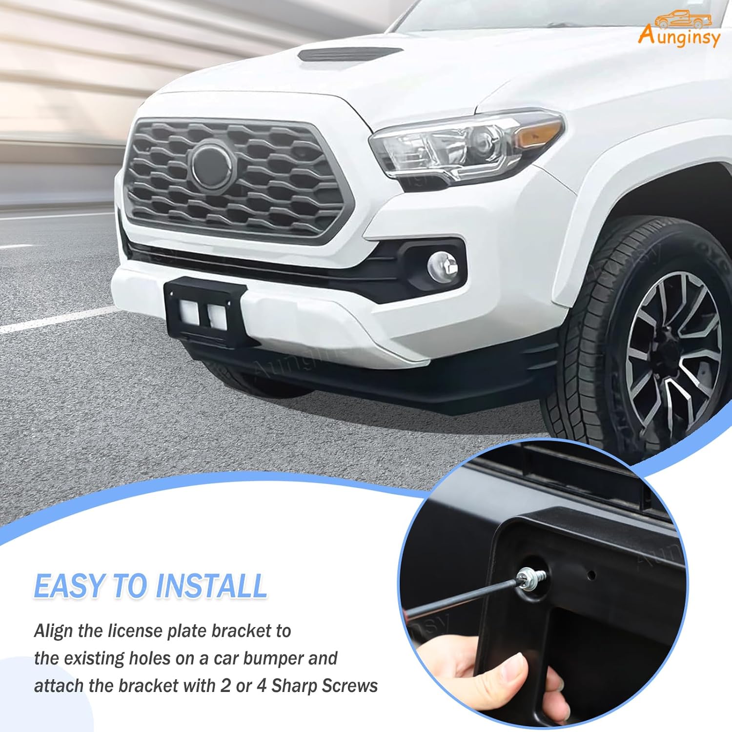 Car Front License Plate Frame Bracket Compatible with Toyota Tacoma 2016-2023 Front License Plate Tag Holder Mounting Mount Adapter Bumper Bracket Frame Trim Cover Tag Holder Replacement Accessories